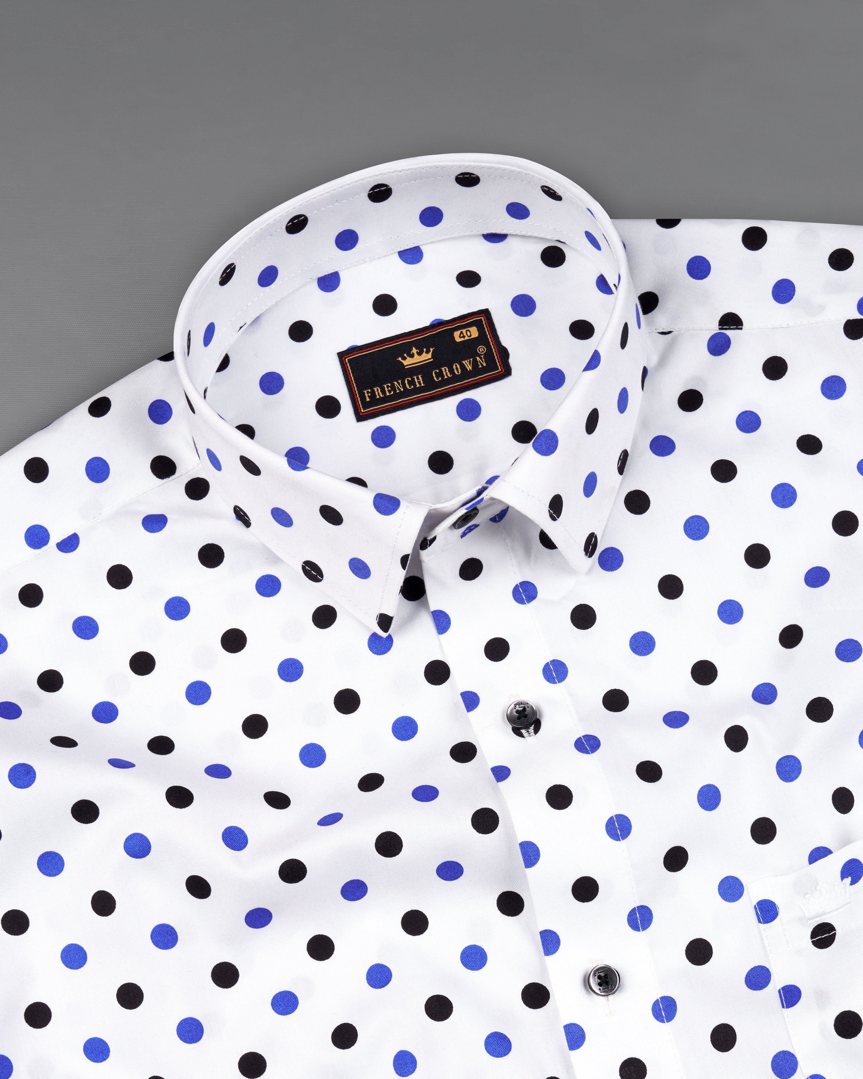 Bright White with Periwinkle Blue and Black Polka Dotted Royal Oxford Shirt  8796-BLK-38,8796-BLK-H-38,8796-BLK-39,8796-BLK-H-39,8796-BLK-40,8796-BLK-H-40,8796-BLK-42,8796-BLK-H-42,8796-BLK-44,8796-BLK-H-44,8796-BLK-46,8796-BLK-H-46,8796-BLK-48,8796-BLK-H-48,8796-BLK-50,8796-BLK-H-50,8796-BLK-52,8796-BLK-H-52