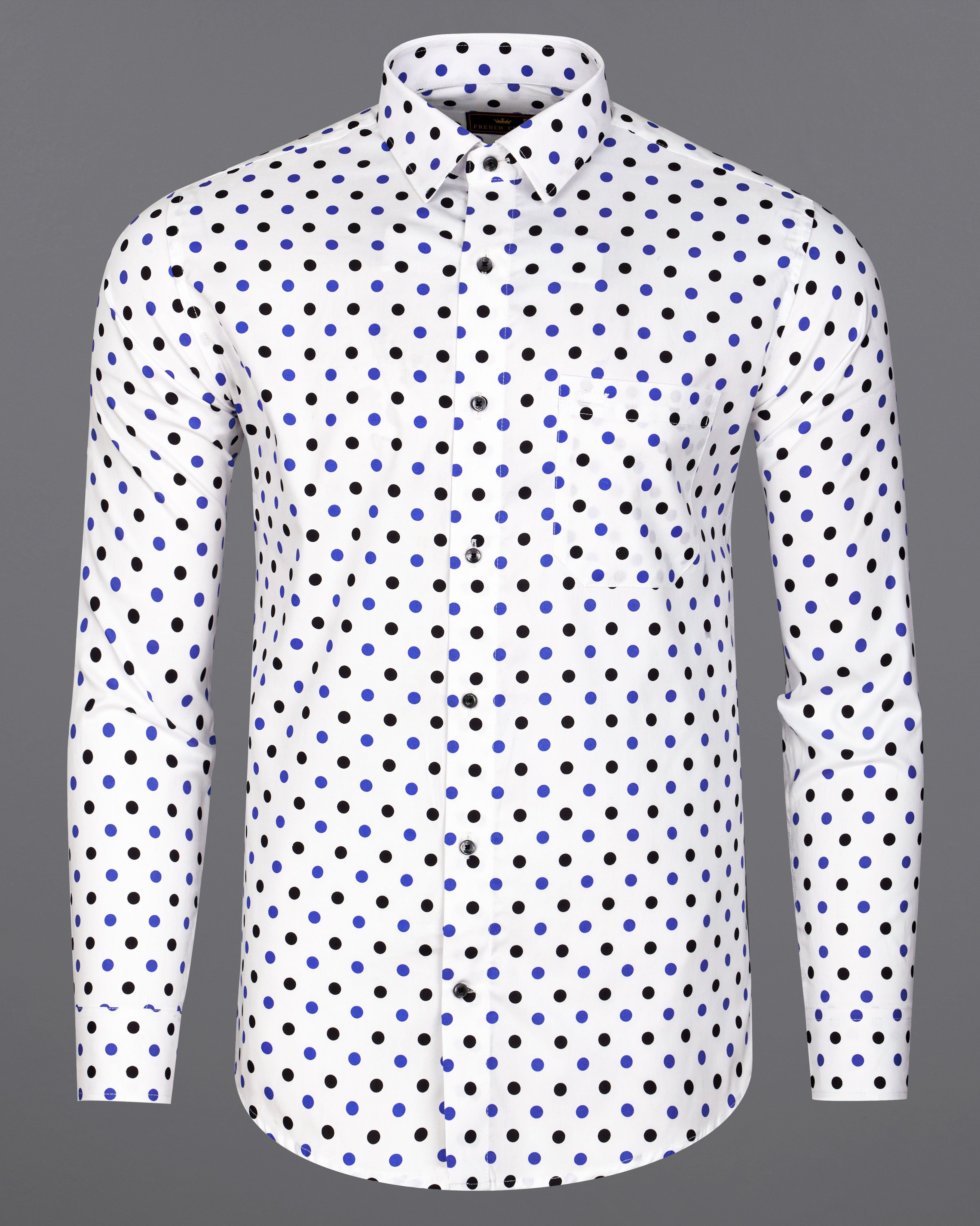 Bright White with Periwinkle Blue and Black Polka Dotted Royal Oxford Shirt  8796-BLK-38,8796-BLK-H-38,8796-BLK-39,8796-BLK-H-39,8796-BLK-40,8796-BLK-H-40,8796-BLK-42,8796-BLK-H-42,8796-BLK-44,8796-BLK-H-44,8796-BLK-46,8796-BLK-H-46,8796-BLK-48,8796-BLK-H-48,8796-BLK-50,8796-BLK-H-50,8796-BLK-52,8796-BLK-H-52