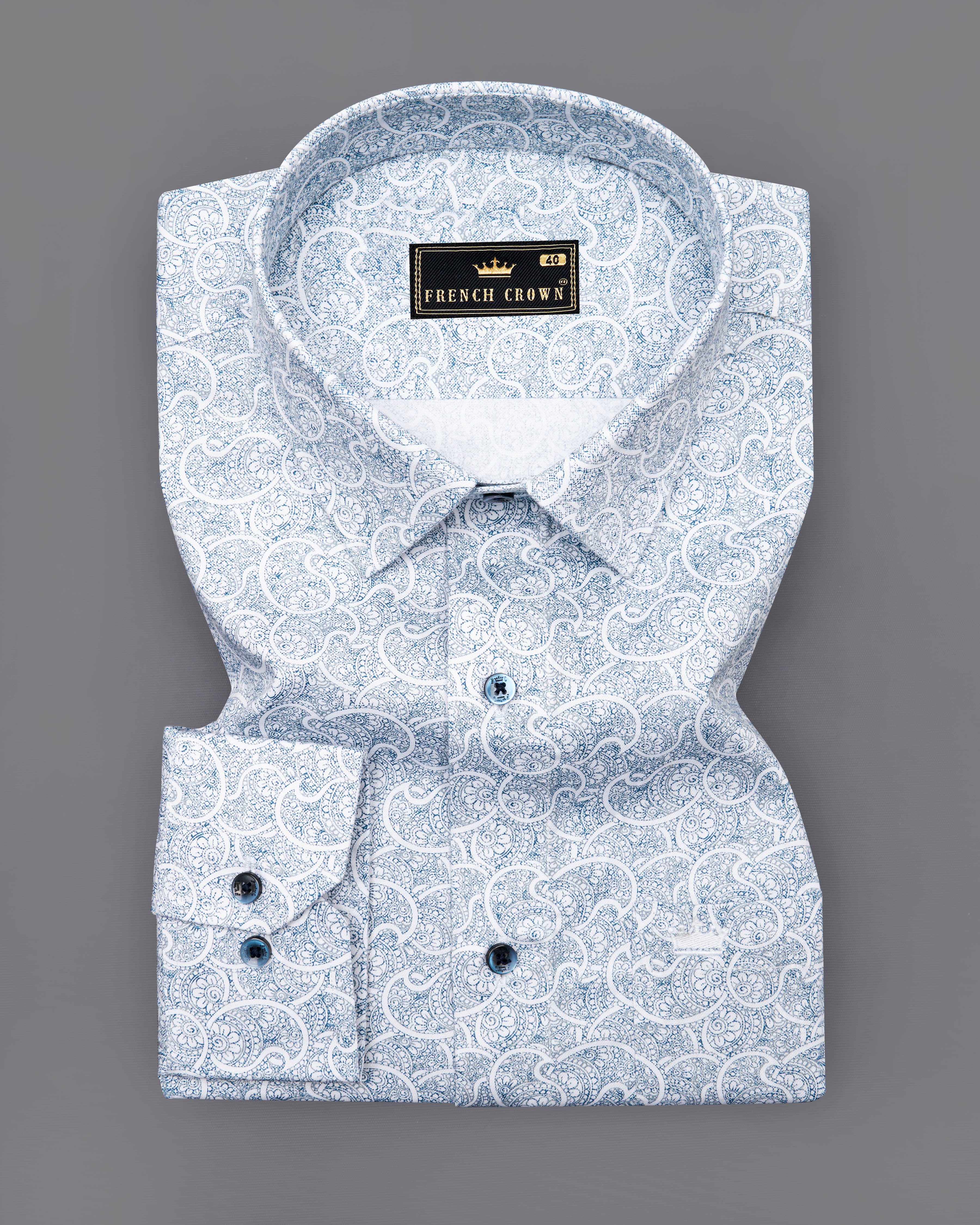 Calypso Blue and White Paisley Printed Super Soft Premium Cotton Shirt  8798-BLE-38,8798-BLE-H-38,8798-BLE-39,8798-BLE-H-39,8798-BLE-40,8798-BLE-H-40,8798-BLE-42,8798-BLE-H-42,8798-BLE-44,8798-BLE-H-44,8798-BLE-46,8798-BLE-H-46,8798-BLE-48,8798-BLE-H-48,8798-BLE-50,8798-BLE-H-50,8798-BLE-52,8798-BLE-H-52