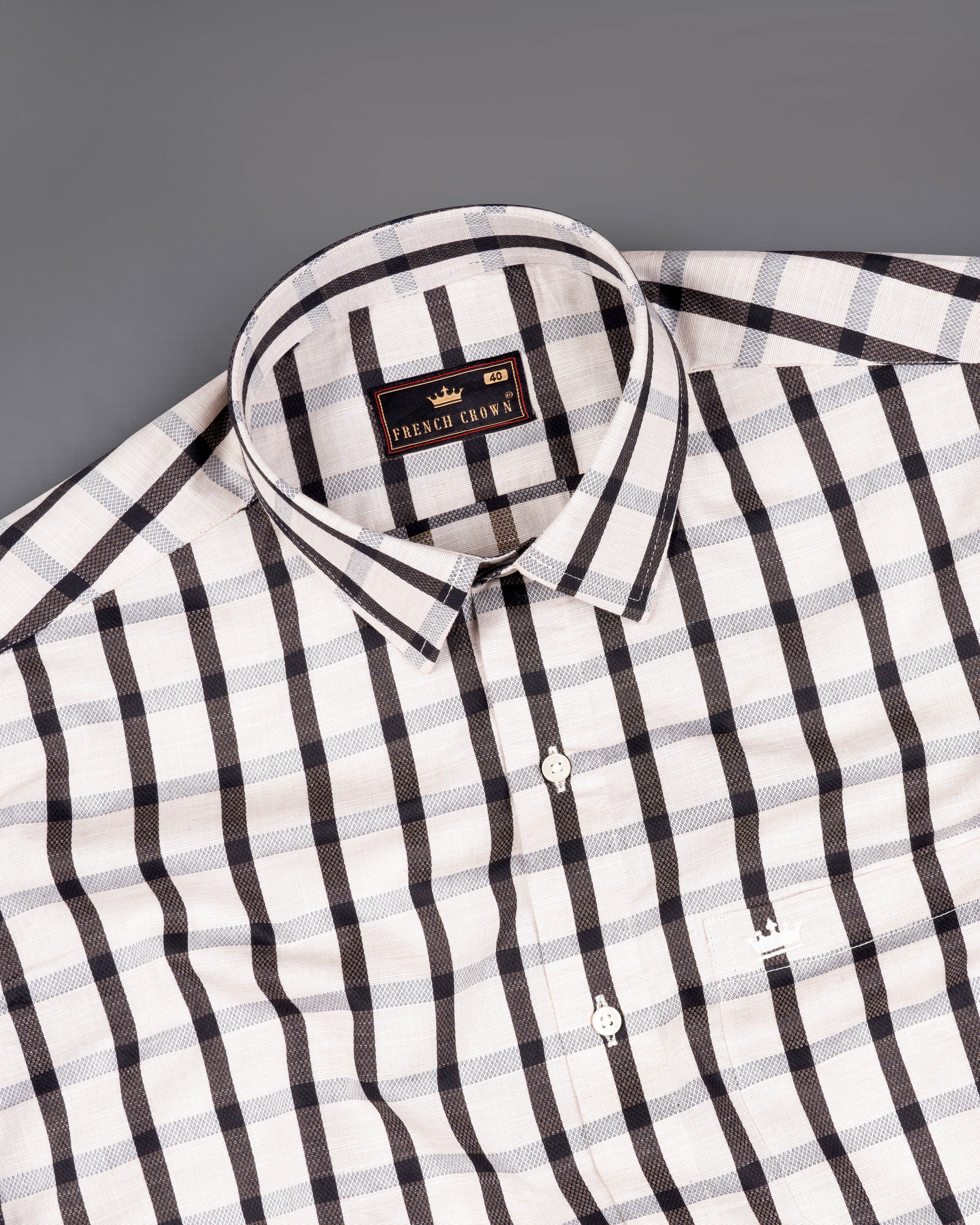 Sea Shell Off White and Jade Black Checkered Dobby Textured Premium Giza Cotton Shirt  8806-38,8806-H-38,8806-39,8806-H-39,8806-40,8806-H-40,8806-42,8806-H-42,8806-44,8806-H-44,8806-46,8806-H-46,8806-48,8806-H-48,8806-50,8806-H-50,8806-52,8806-H-52