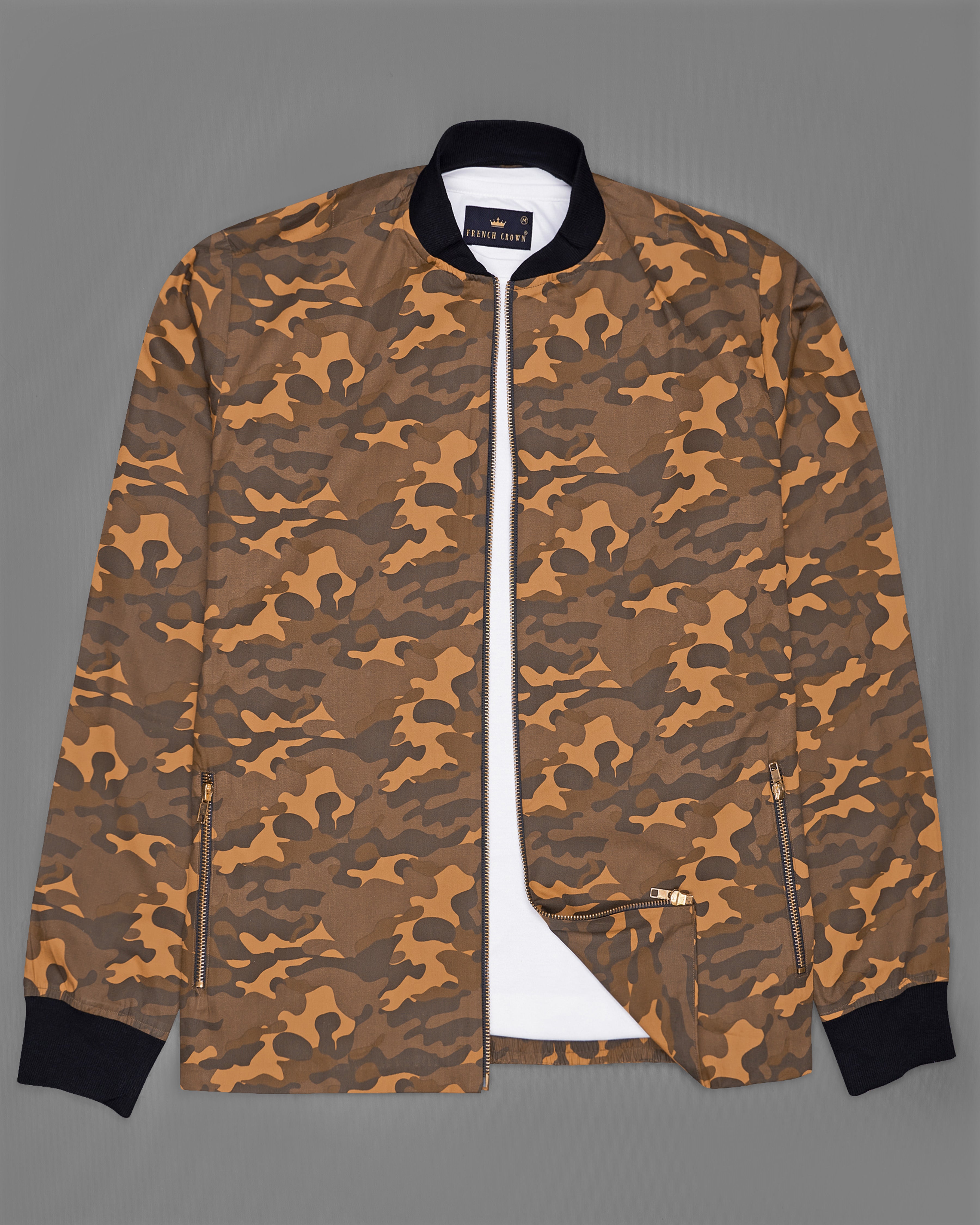 Bourbonn with Dark Taupe Brown Camouflage Royal Oxford Bomber Jacket