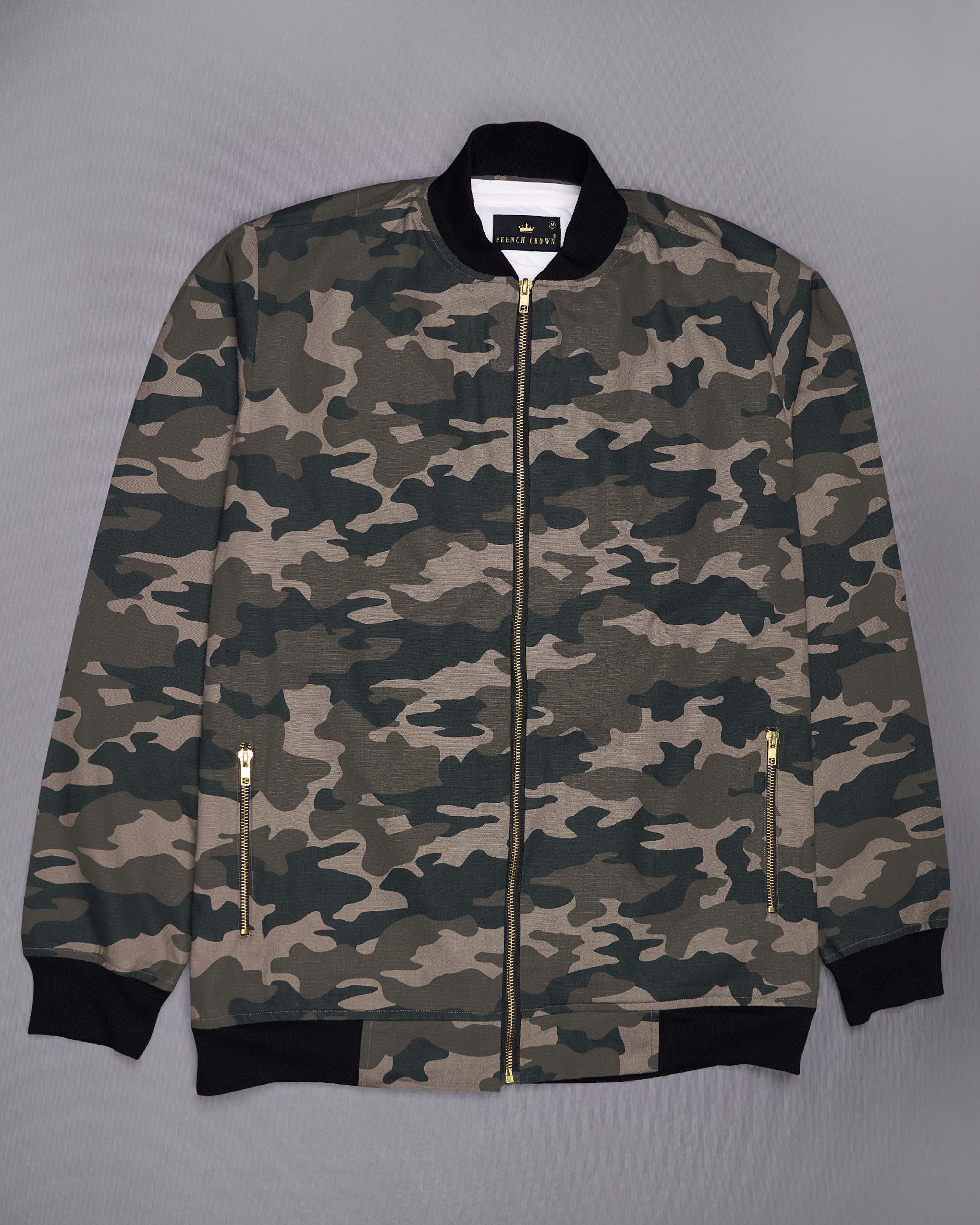 Americano Brown with Charcoal Green Camouflage Royal Oxford Bomber Jacket