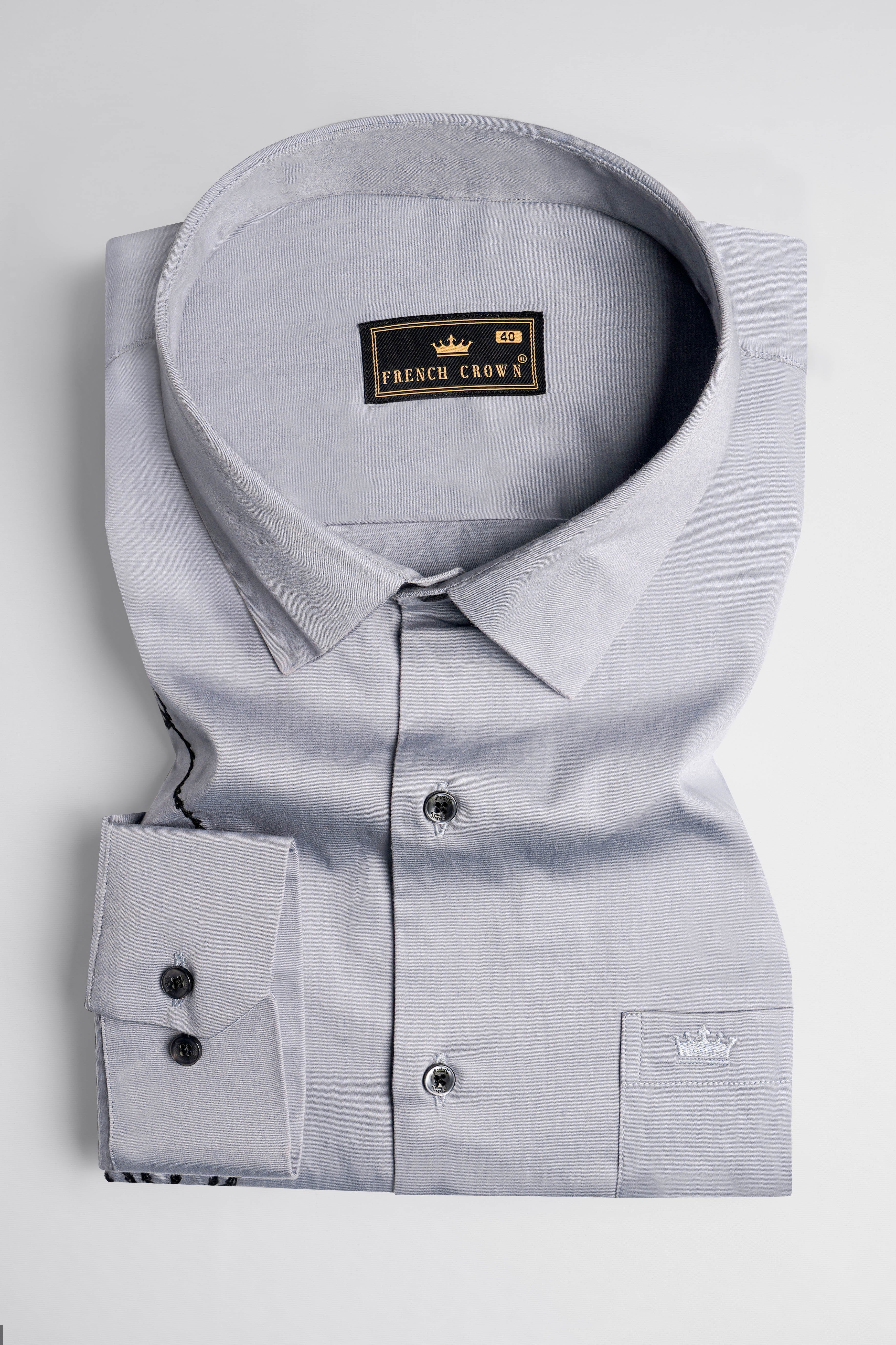 Metallic Gray Embroidered Royal Oxford Designer Shirt