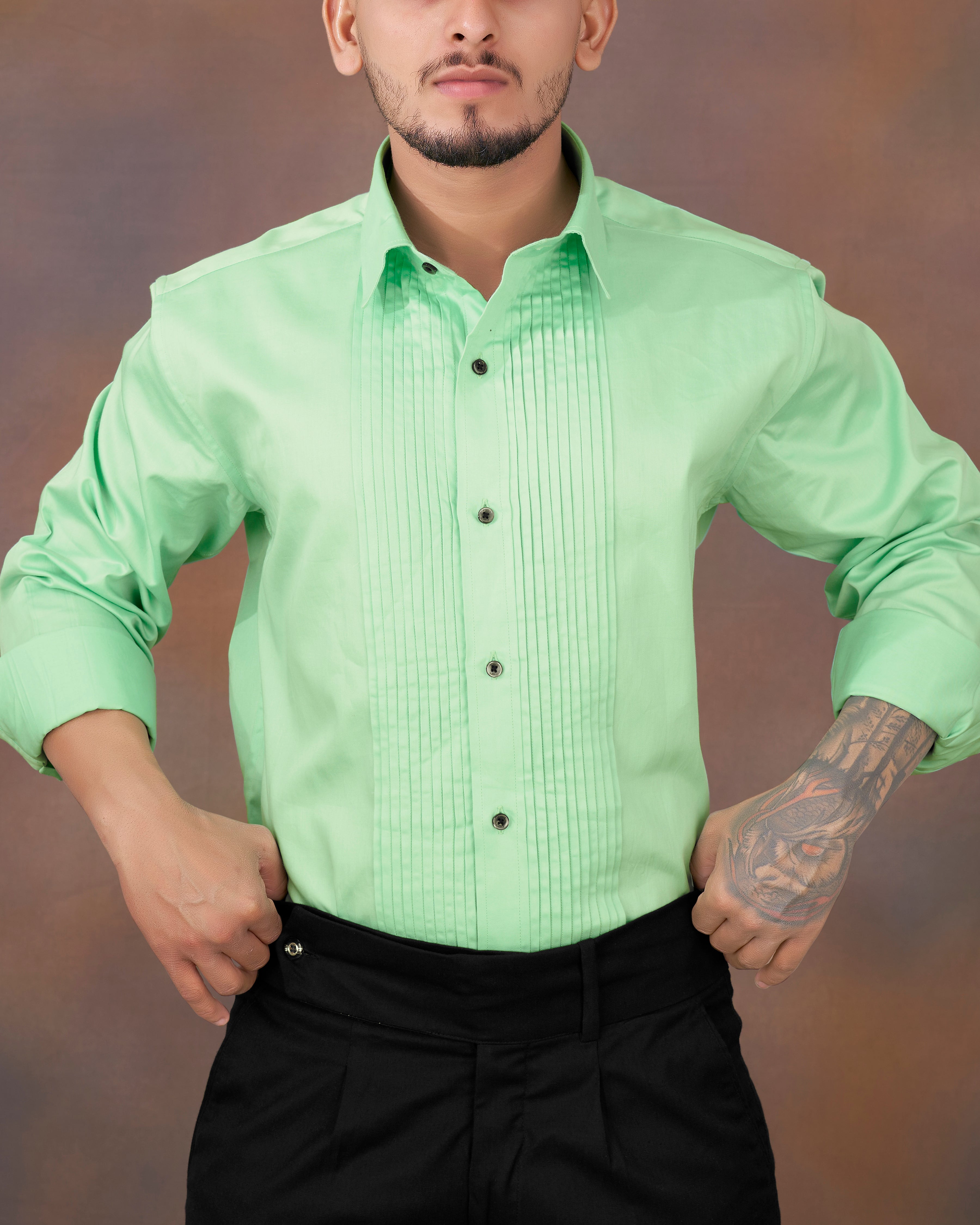 Celadon Green Subtle Sheen Snake Pleated Super Soft Premium Cotton Tuxedo Shirt 8828-BLK-TXD-38, 8828-BLK-TXD-H-38, 8828-BLK-TXD-39, 8828-BLK-TXD-H-39, 8828-BLK-TXD-40, 8828-BLK-TXD-H-40, 8828-BLK-TXD-42, 8828-BLK-TXD-H-42, 8828-BLK-TXD-44, 8828-BLK-TXD-H-44, 8828-BLK-TXD-46, 8828-BLK-TXD-H-46, 8828-BLK-TXD-48, 8828-BLK-TXD-H-48, 8828-BLK-TXD-50, 8828-BLK-TXD-H-50, 8828-BLK-TXD-52, 8828-BLK-TXD-H-52