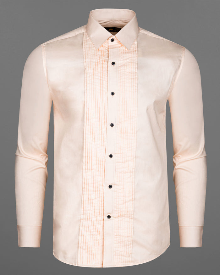 GAINSBORO PEACH SUBTLE SHEEN SNAKE PLEATED SUPER SOFT PREMIUM COTTON TUXEDO SHIRT
