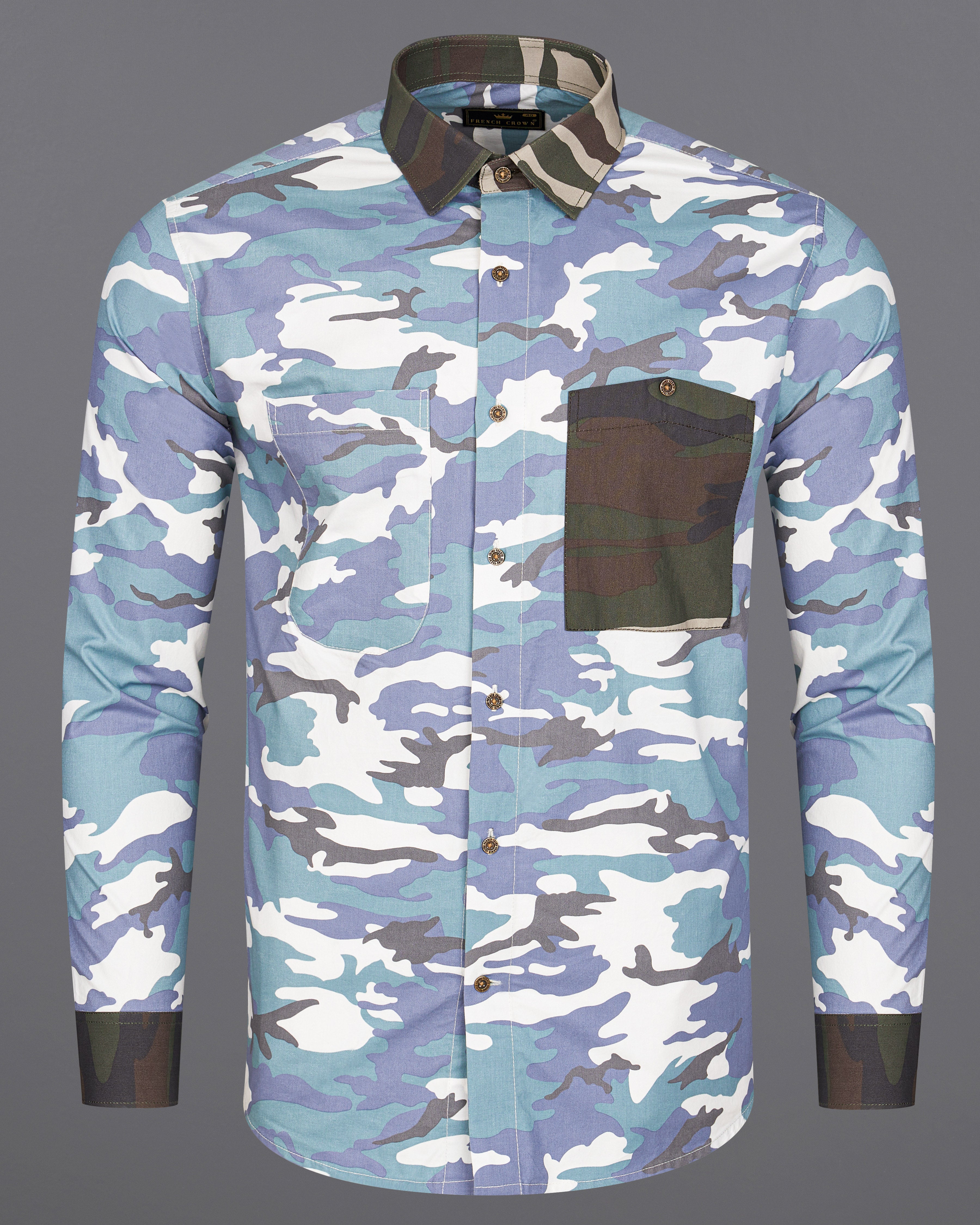 Comet Blue With Multicoloured  Camouflage Printed Royal Oxford Designer Shirt 8905-MB-P333-38, 8905-MB-P333-H-38,  8905-MB-P333-39,  8905-MB-P333-H-39,  8905-MB-P333-40,  8905-MB-P333-H-40,  8905-MB-P333-42,  8905-MB-P333-H-42,  8905-MB-P333-44,  8905-MB-P333-H-44,  8905-MB-P333-46,  8905-MB-P333-H-46,  8905-MB-P333-48,  8905-MB-P333-H-48,  8905-MB-P333-50,  8905-MB-P333-H-50,  8905-MB-P333-52,  8905-MB-P333-H-52