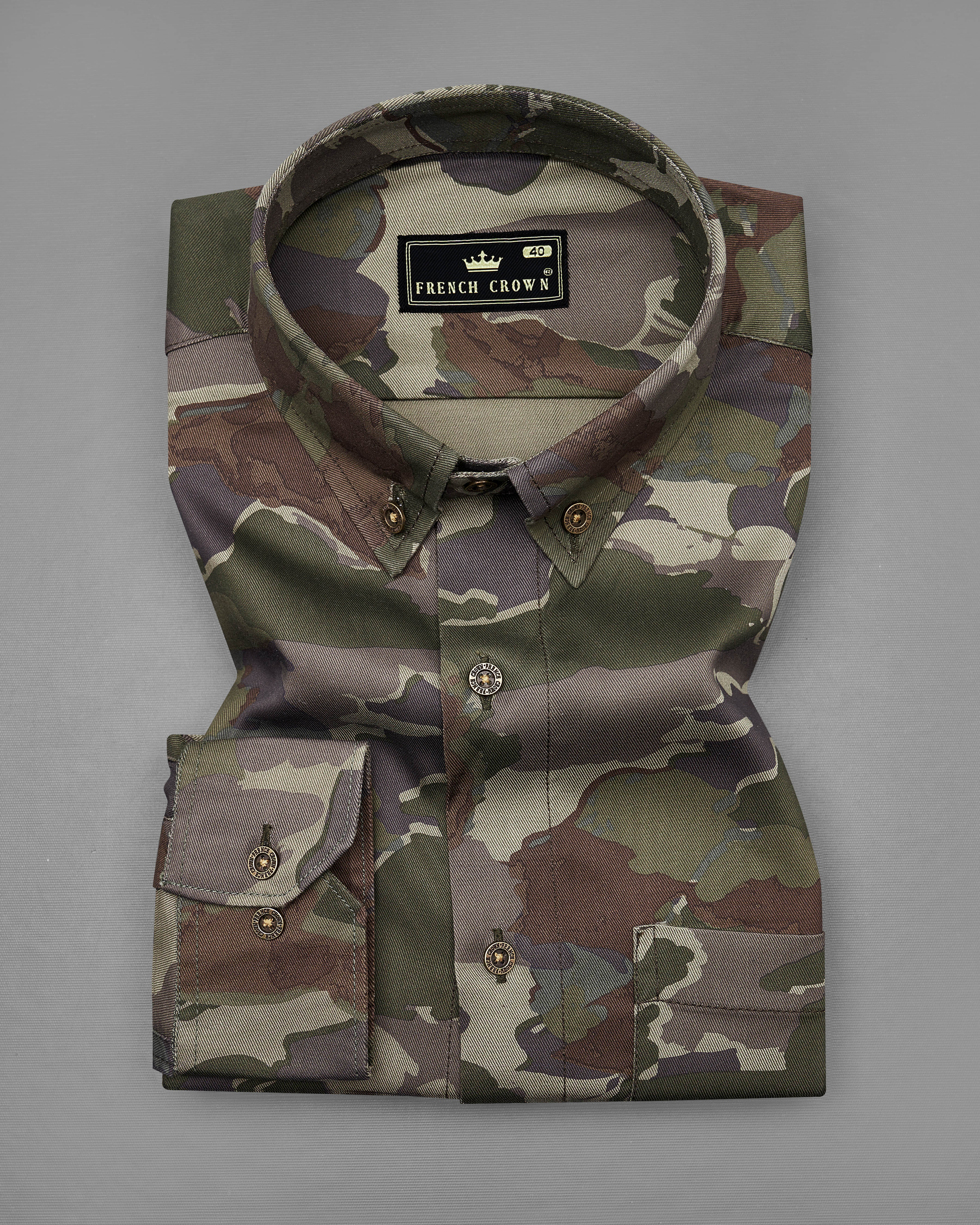 Rebel with Bronco Brown and Rifle Green Camouflage Printed Premium Tencel Shirt 8920-BD-MB-38, 8920-BD-MB-H-38,  8920-BD-MB-39,  8920-BD-MB-H-39,  8920-BD-MB-40,  8920-BD-MB-H-40,  8920-BD-MB-42,  8920-BD-MB-H-42,  8920-BD-MB-44,  8920-BD-MB-H-44,  8920-BD-MB-46,  8920-BD-MB-H-46,  8920-BD-MB-48,  8920-BD-MB-H-48,  8920-BD-MB-50,  8920-BD-MB-H-50,  8920-BD-MB-52,  8920-BD-MB-H-52