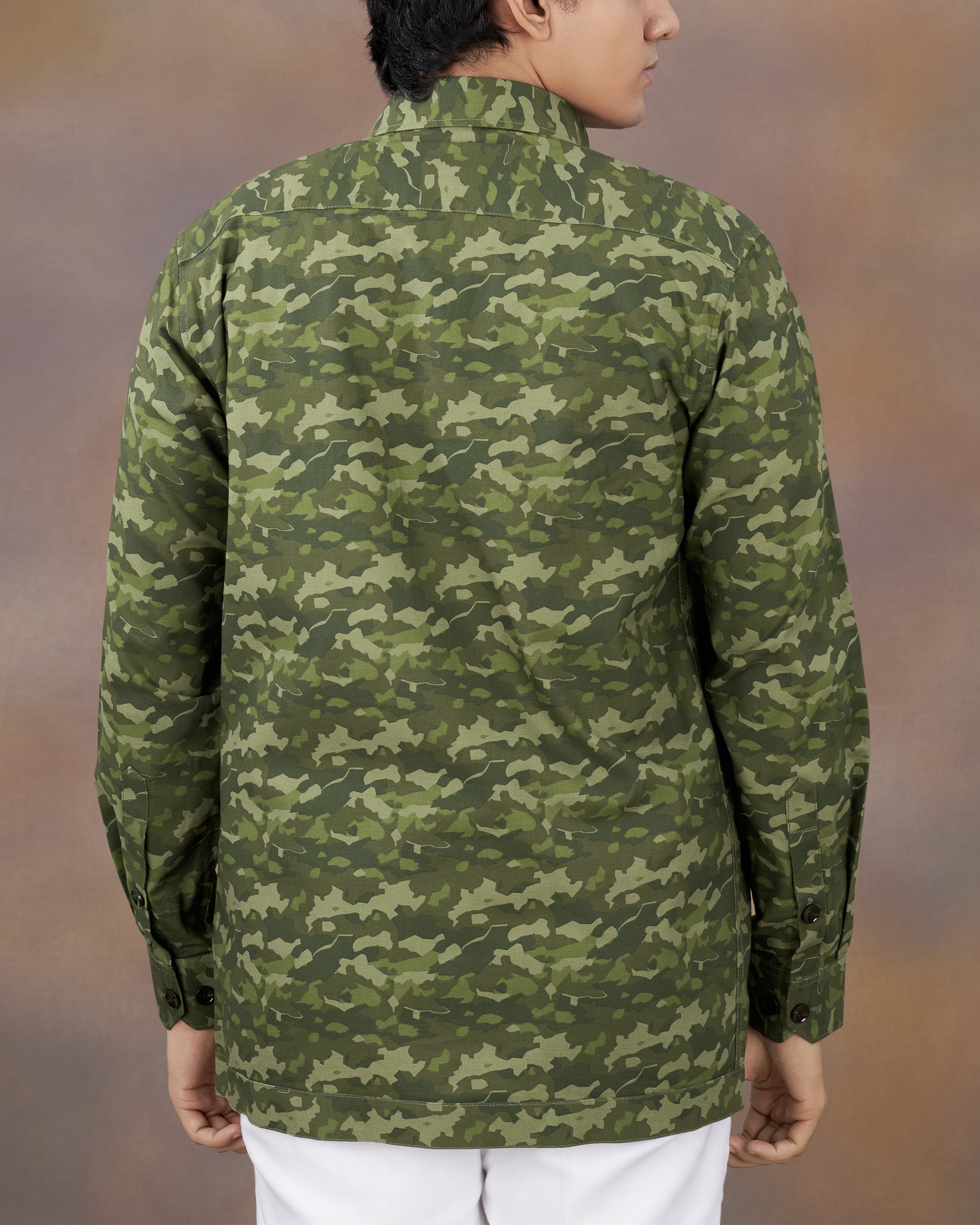 Rifle Green with Stonewall Brown Camouflage Printed Royal Oxford Designer Shirt