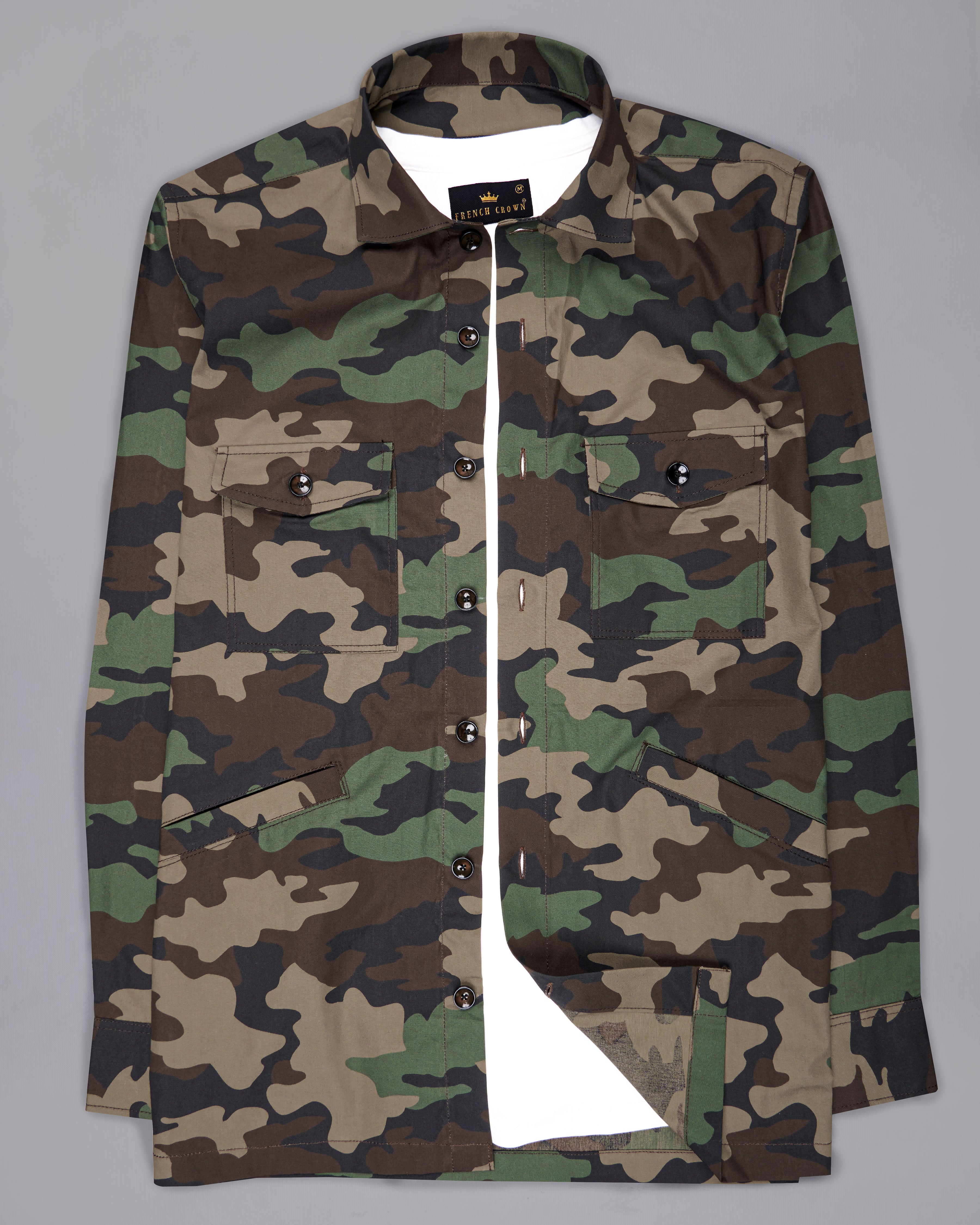 Bronco Brown with Ironside Green Camouflage Printed Royal Oxford Designer OverShirt 8932-BLK-P327-38, 8932-BLK-P327-H-38,  8932-BLK-P327-39,  8932-BLK-P327-H-39,  8932-BLK-P327-40,  8932-BLK-P327-H-40,  8932-BLK-P327-42,  8932-BLK-P327-H-42,  8932-BLK-P327-44,  8932-BLK-P327-H-44,  8932-BLK-P327-46,  8932-BLK-P327-H-46,  8932-BLK-P327-48,  8932-BLK-P327-H-48,  8932-BLK-P327-50,  8932-BLK-P327-H-50,  8932-BLK-P327-52,  8932-BLK-P327-H-52