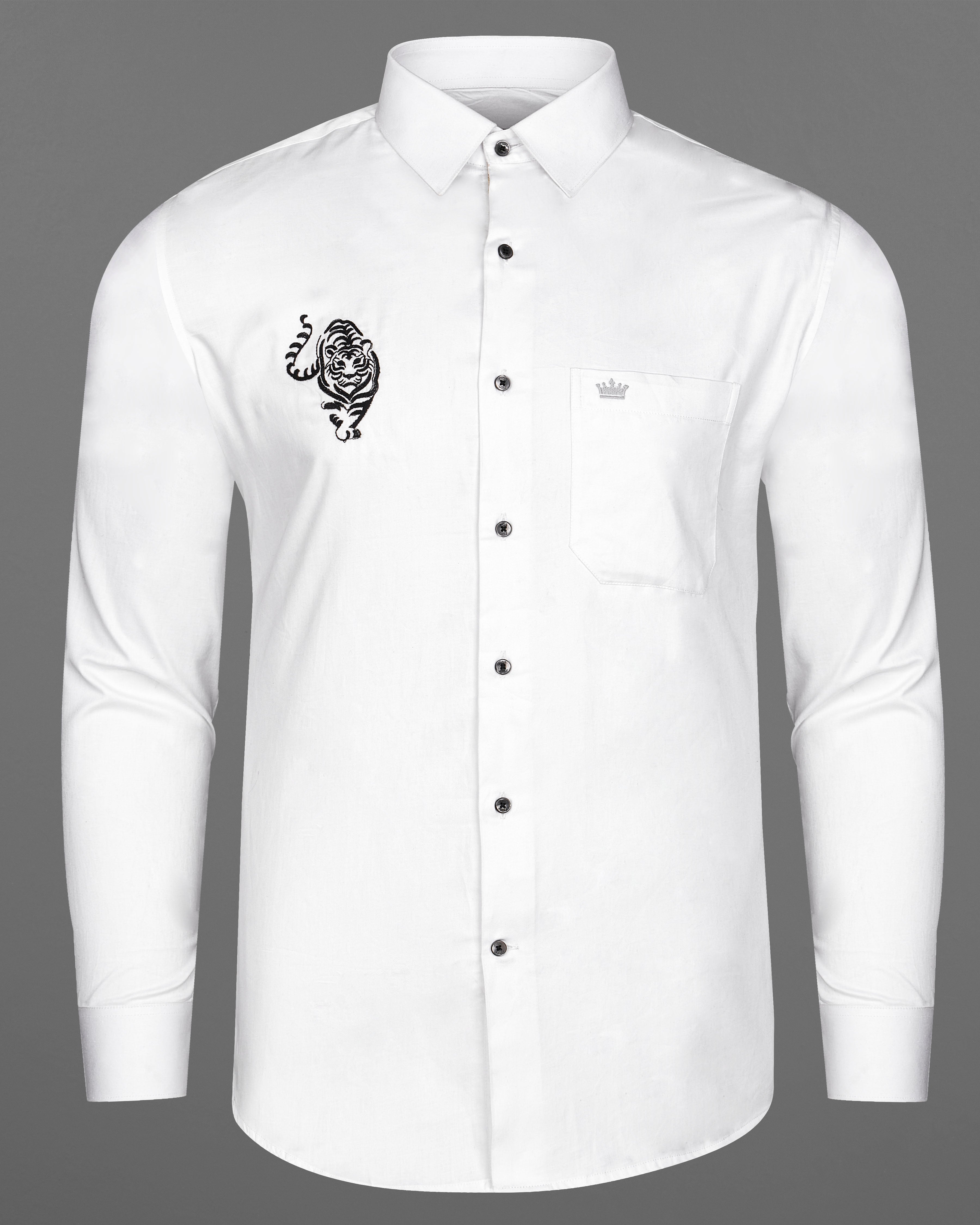 Bright White Subtle Sheen Tiger Embroidered Super Soft Premium Cotton Shirt 8937-BLK-E015-38, 8937-BLK-E015-H-38, 8937-BLK-E015-39, 8937-BLK-E015-H-39, 8937-BLK-E015-40, 8937-BLK-E015-H-40, 8937-BLK-E015-42, 8937-BLK-E015-H-42, 8937-BLK-E015-44, 8937-BLK-E015-H-44, 8937-BLK-E015-46, 8937-BLK-E015-H-46, 8937-BLK-E015-48, 8937-BLK-E015-H-48, 8937-BLK-E015-50, 8937-BLK-E015-H-50, 8937-BLK-E015-52, 8937-BLK-E015-H-52