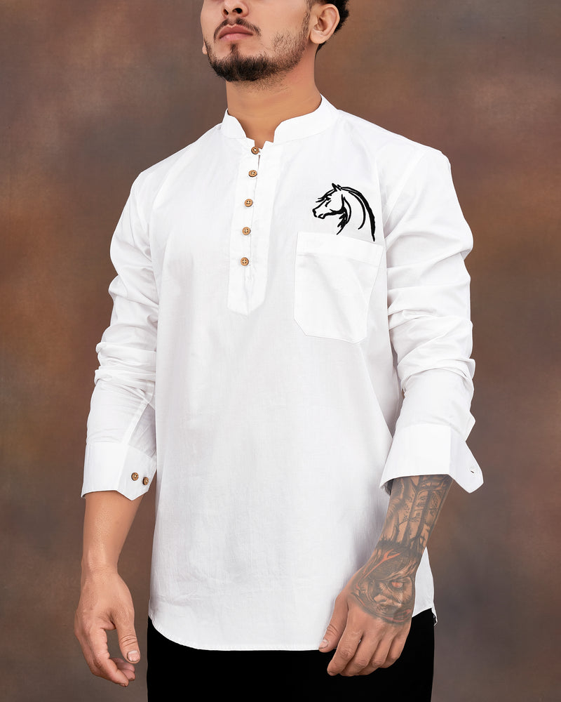 White Color Indian 100% Cotton Shirt Kurta Solid Top Men's
