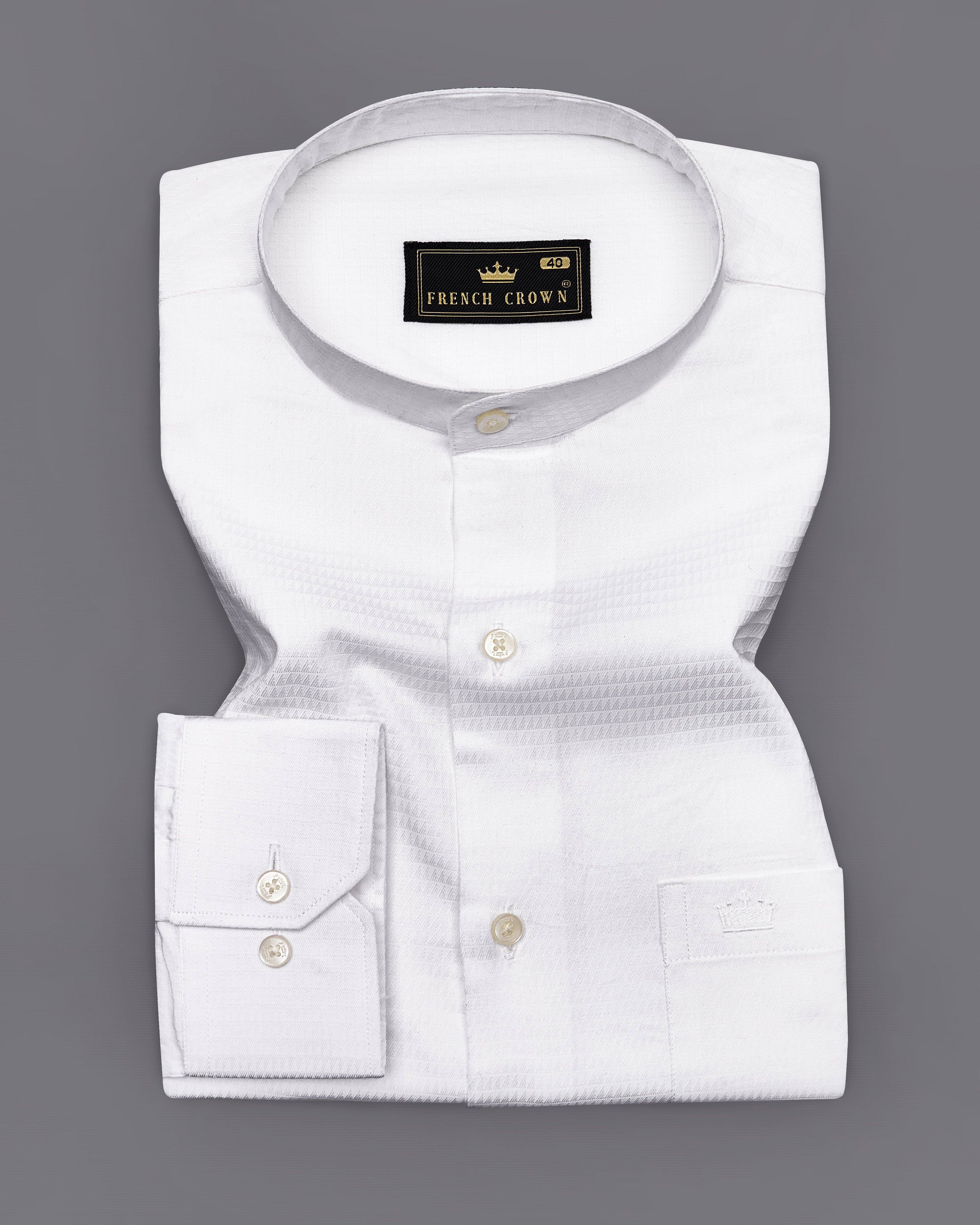 Bright White Dobby Textured Premium Giza Cotton Mandarin Collar Shirt 8965-M-38, 8965-M-H-38, 8965-M-39, 8965-M-H-39, 8965-M-40, 8965-M-H-40, 8965-M-42, 8965-M-H-42, 8965-M-44, 8965-M-H-44, 8965-M-46, 8965-M-H-46, 8965-M-48, 8965-M-H-48, 8965-M-50, 8965-M-H-50, 8965-M-52, 8965-M-H-52