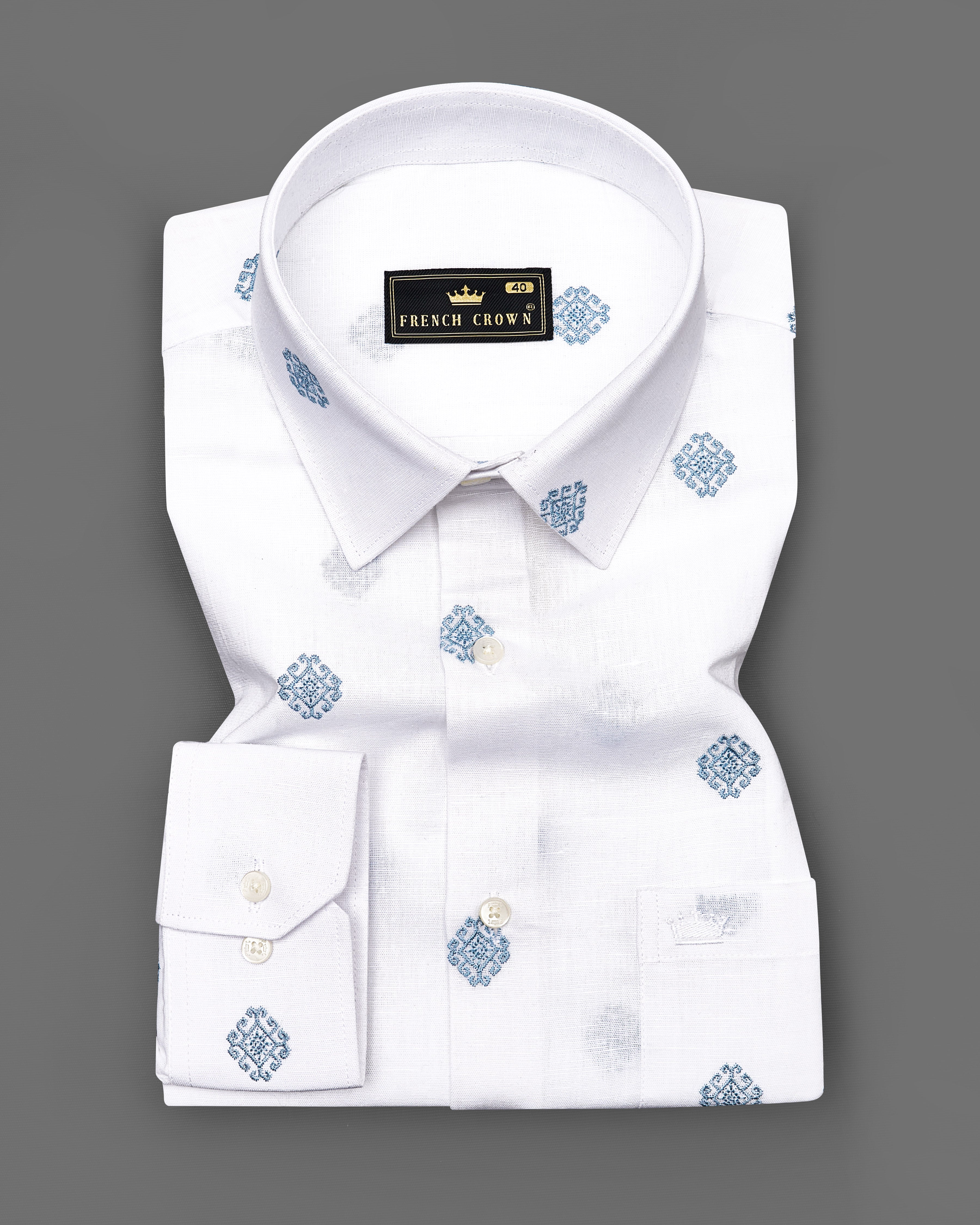 Bright White With Embroidered Luxurious Linen Shirt