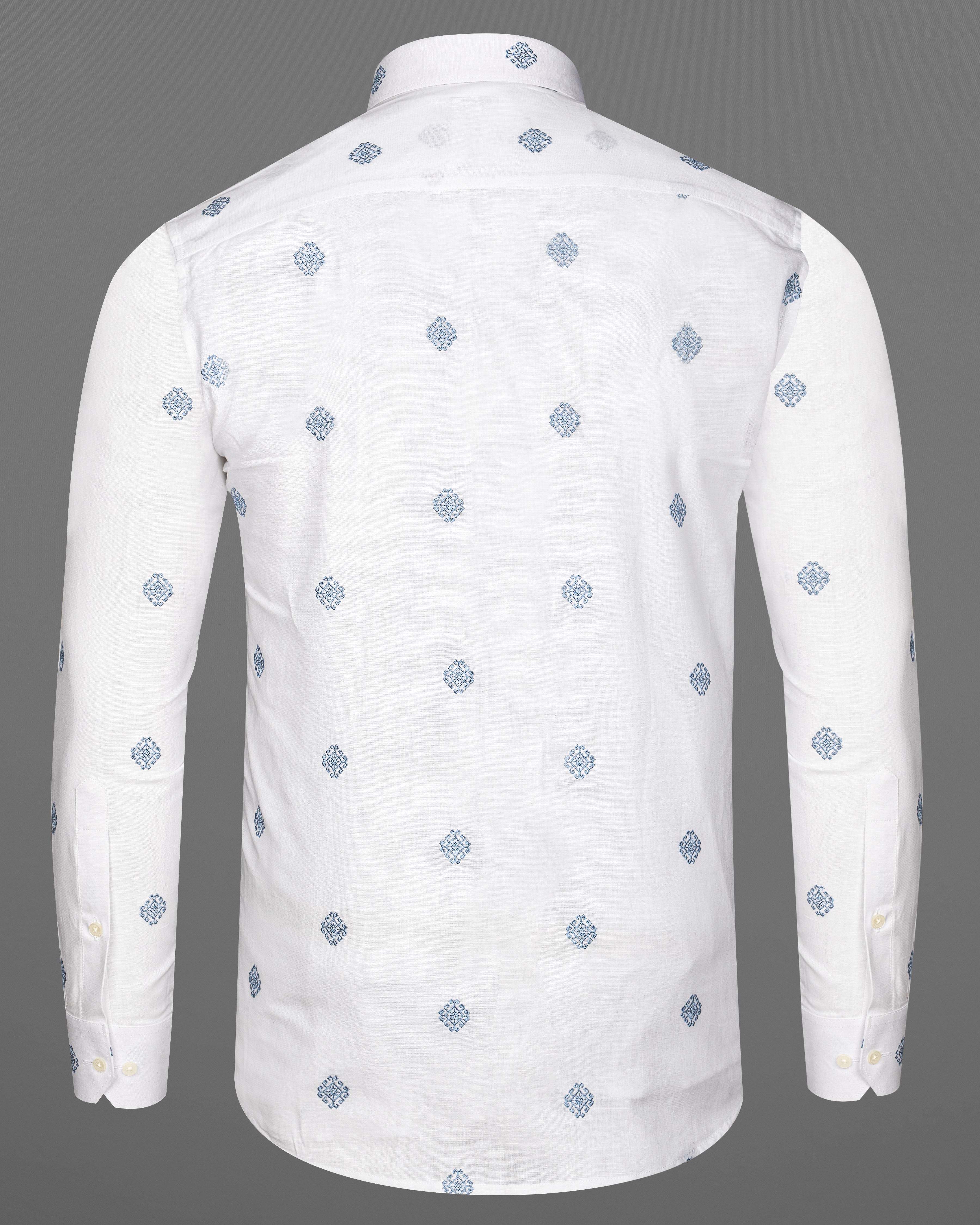 Bright White With Embroidered Luxurious Linen Shirt