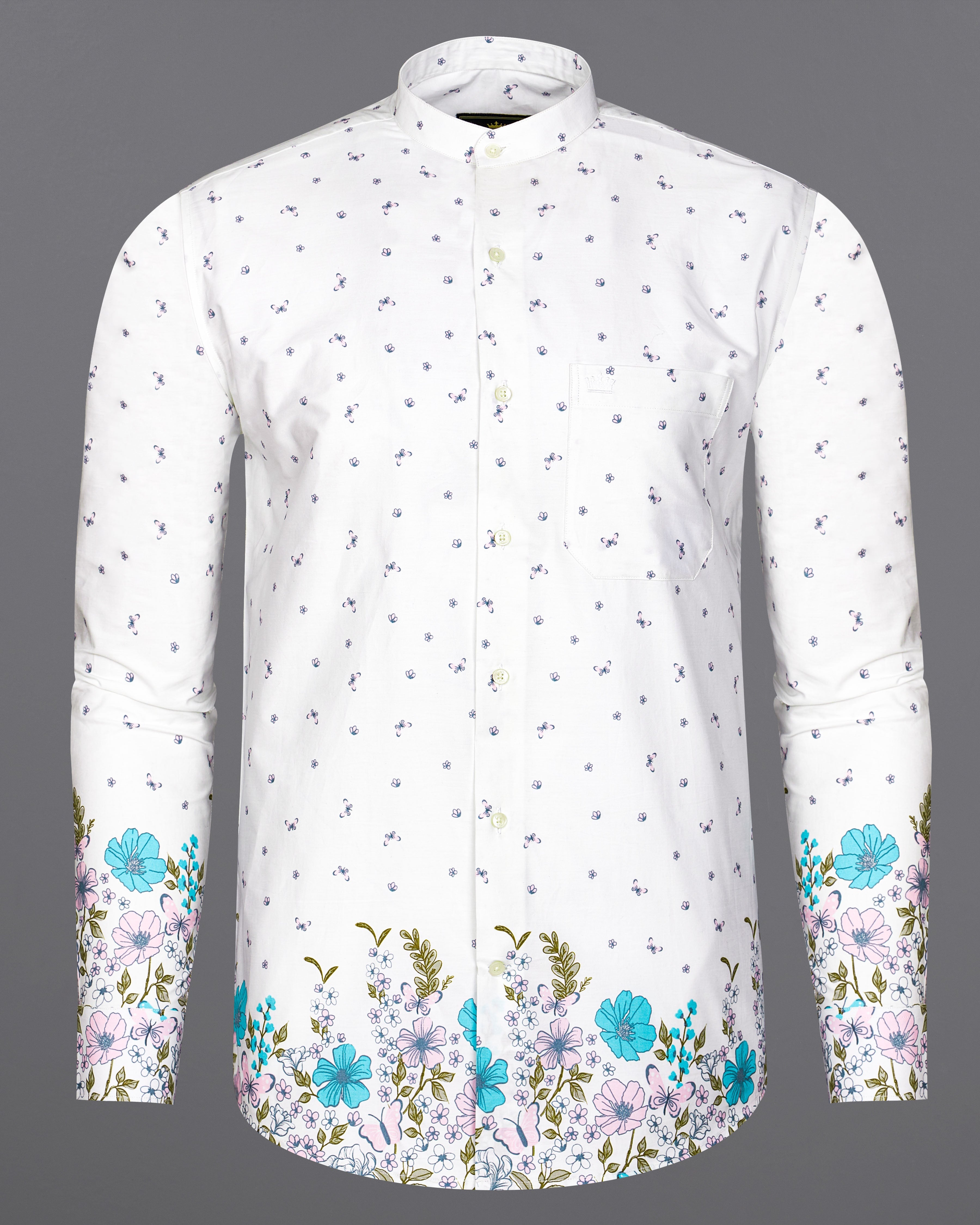 Bright White Floral Printed Premium Cotton Shirt
