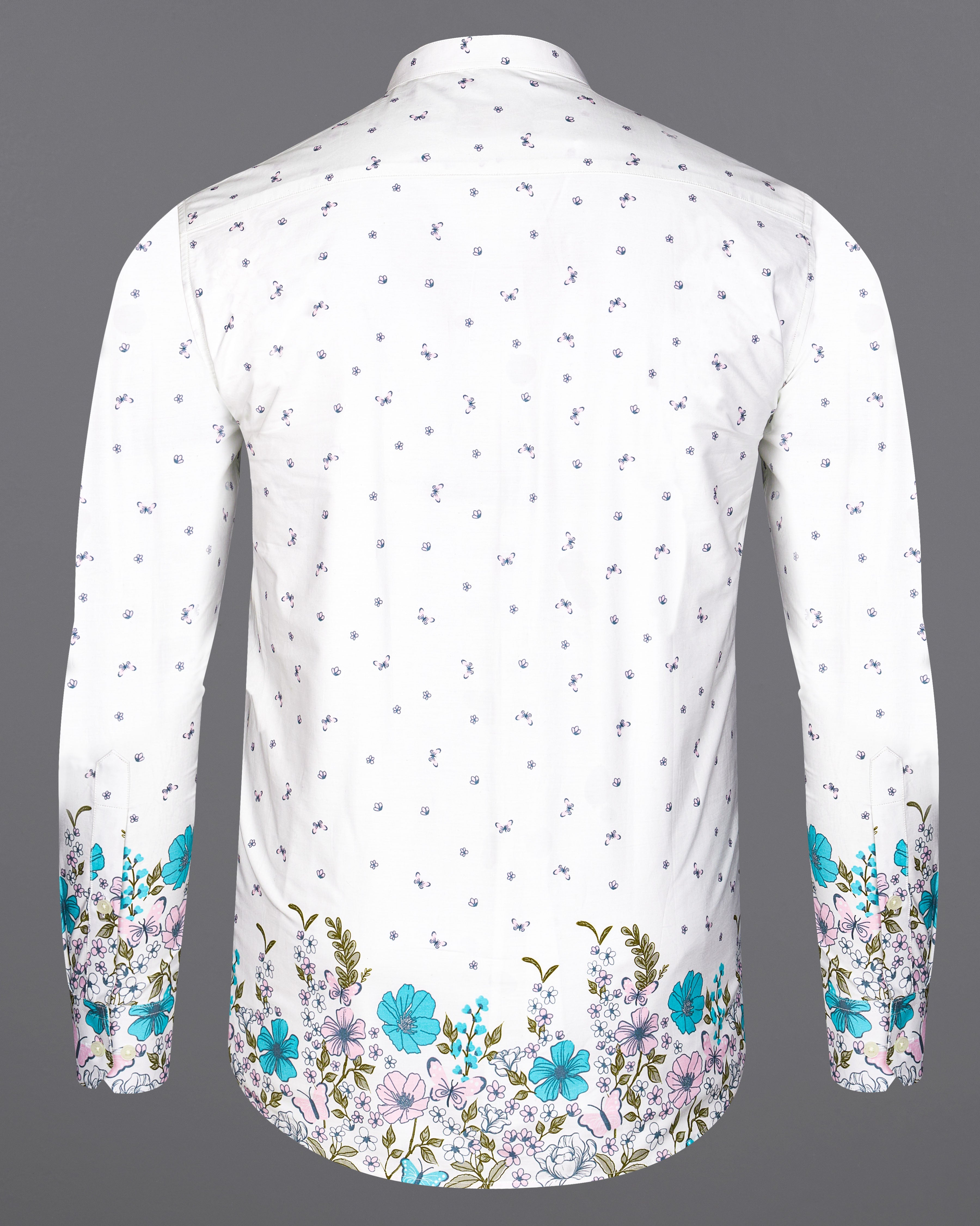Bright White Floral Printed Premium Cotton Shirt