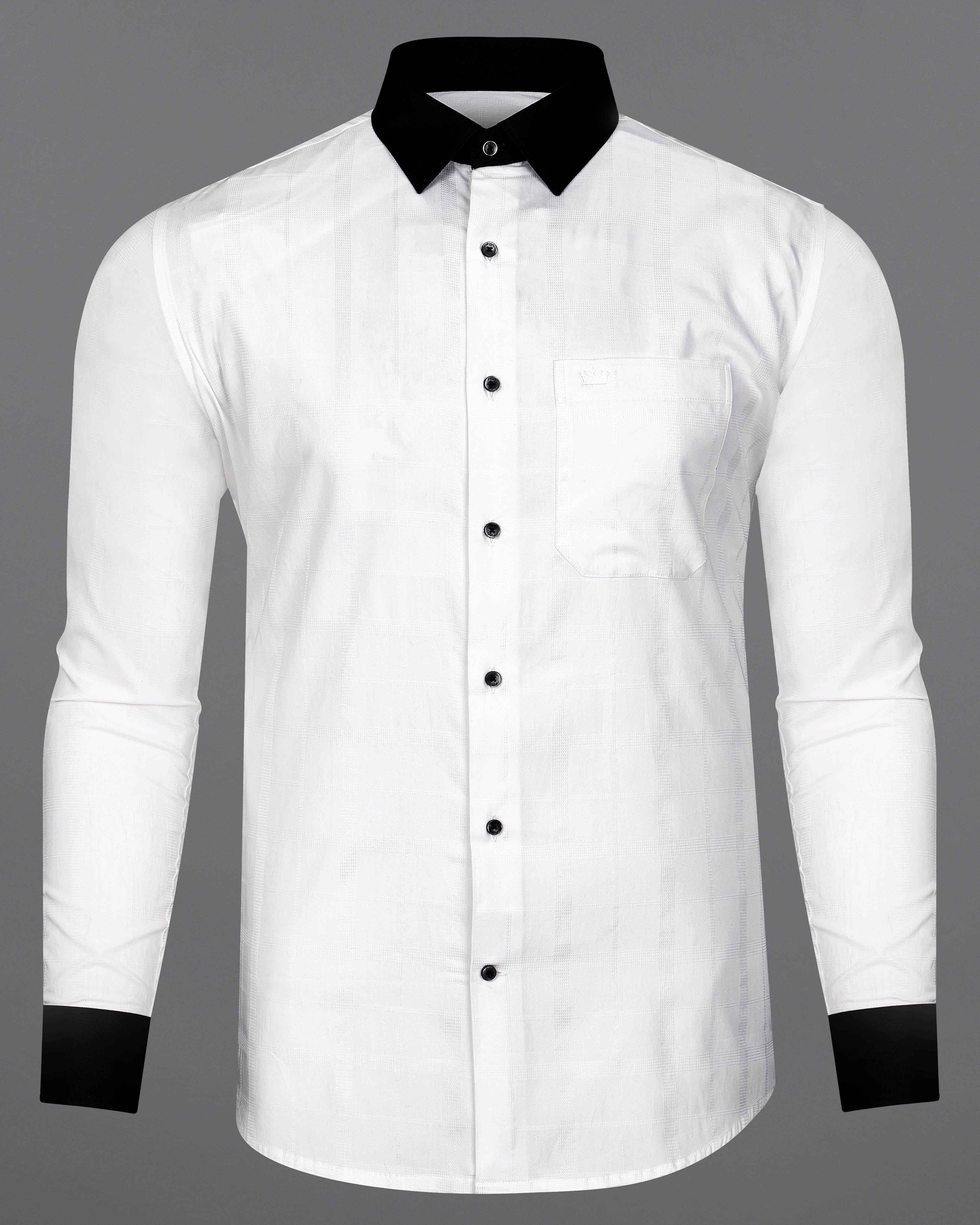Bright White with Black Cuffs and Collar Dobby Textured Premium Giza Cotton Shirt 8977-BCC-BLK-38, 8977-BCC-BLK-H-38, 8977-BCC-BLK-39, 8977-BCC-BLK-H-39, 8977-BCC-BLK-40, 8977-BCC-BLK-H-40, 8977-BCC-BLK-42, 8977-BCC-BLK-H-42, 8977-BCC-BLK-44, 8977-BCC-BLK-H-44, 8977-BCC-BLK-46, 8977-BCC-BLK-H-46, 8977-BCC-BLK-48, 8977-BCC-BLK-H-48, 8977-BCC-BLK-50, 8977-BCC-BLK-H-50, 8977-BCC-BLK-52, 8977-BCC-BLK-H-52