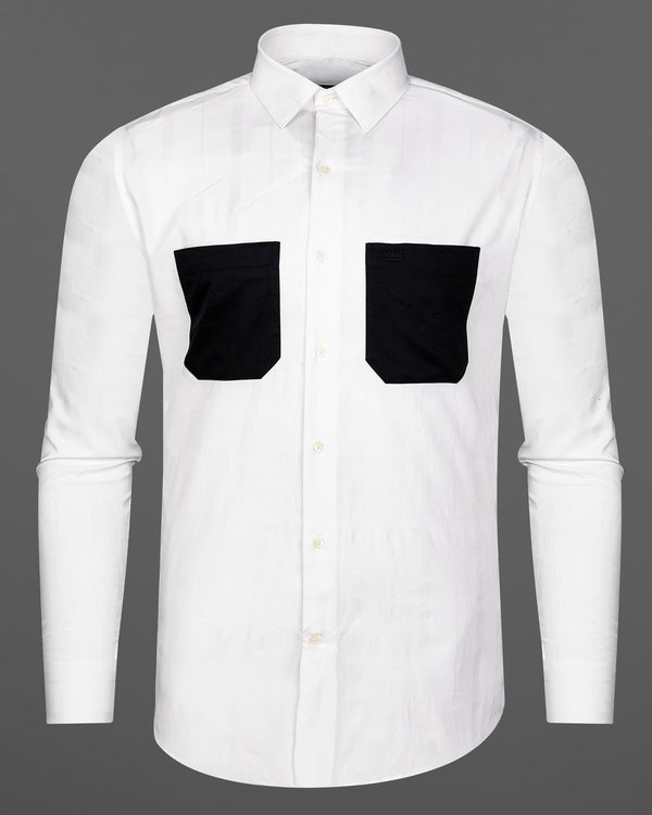 Bright White with Black Patch Pockets Dobby Textured Premium Giza Cotton Designer Shirt 8986-P196-38, 8986-P196-H-38, 8986-P196-39, 8986-P196-H-39, 8986-P196-40, 8986-P196-H-40, 8986-P196-42, 8986-P196-H-42, 8986-P196-44, 8986-P196-H-44, 8986-P196-46, 8986-P196-H-46, 8986-P196-48, 8986-P196-H-48, 8986-P196-50, 8986-P196-H-50, 8986-P196-52, 8986-P196-H-52