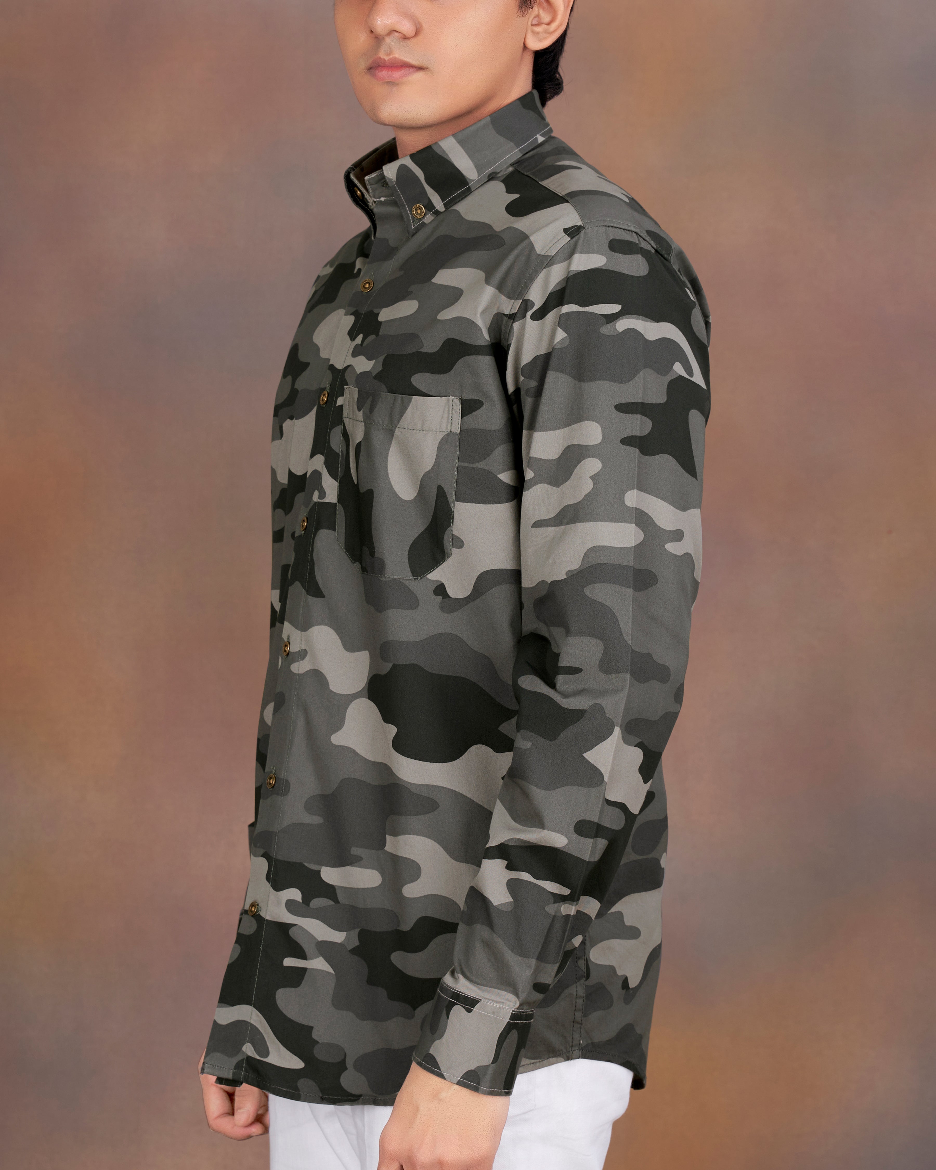 Ironside Gray with Baltic Black Camouflage Printed Royal Oxford Shirt