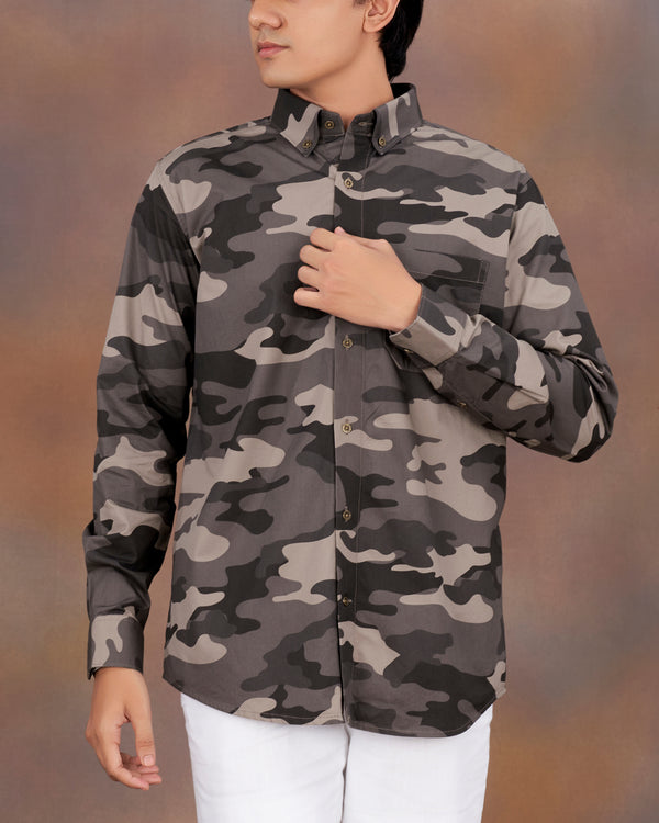 Dorado Brown with Thunder Black Camouflage Printed Royal Oxford Shirt