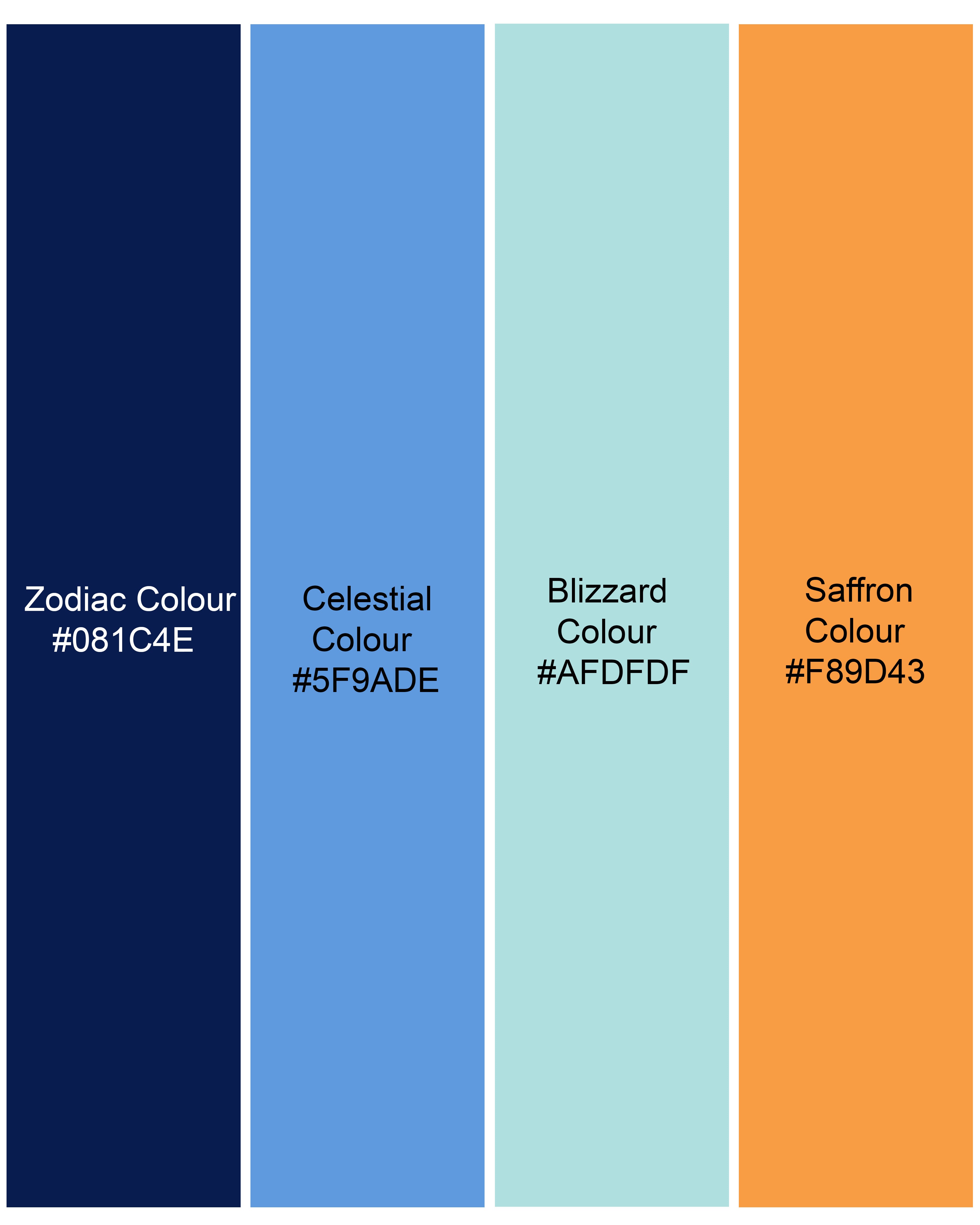Zodiac Blue with Multicolour Floral Printed Premium Cotton Shirt