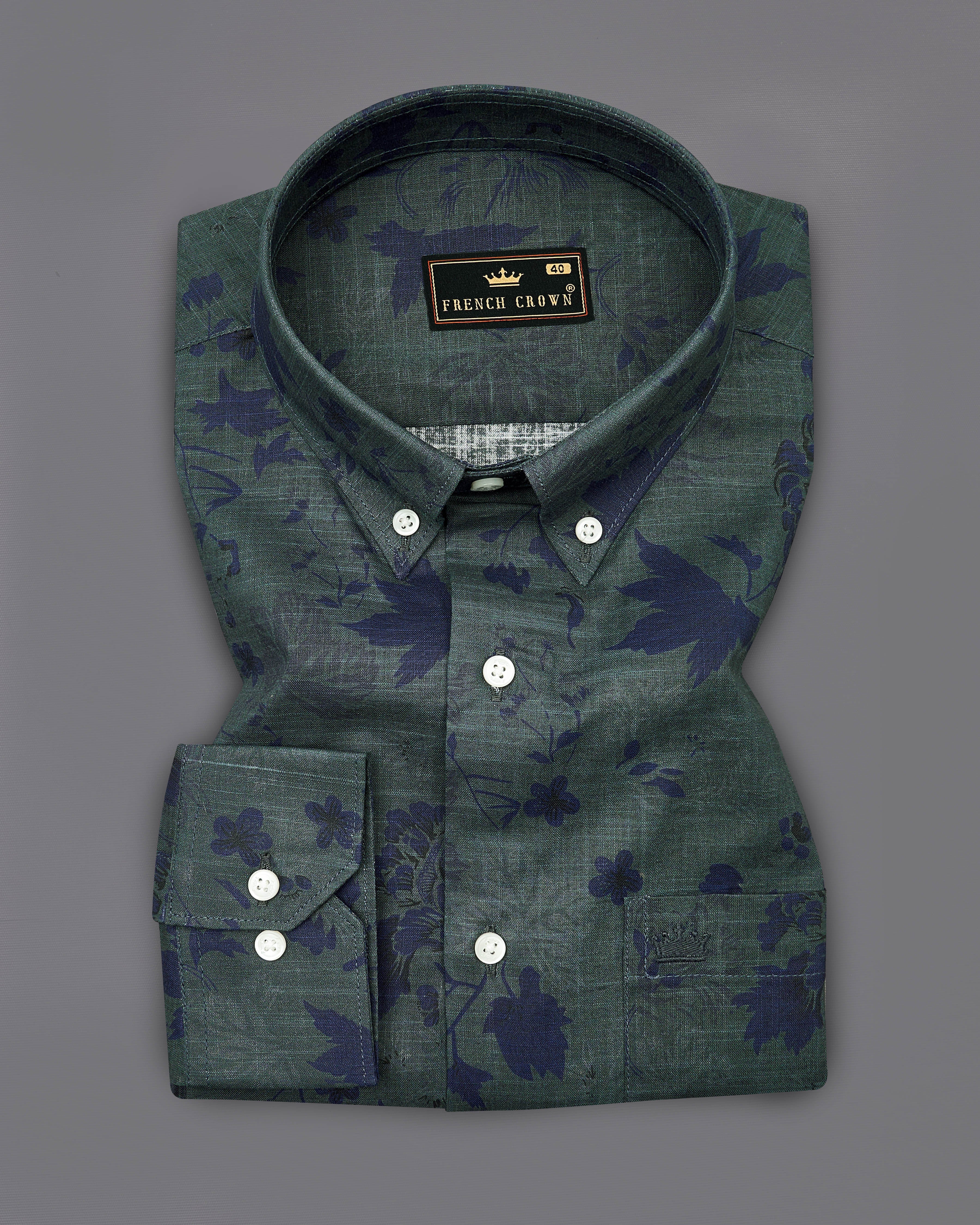 Iridium Green with Ebony Blue Textured Denim Shirt