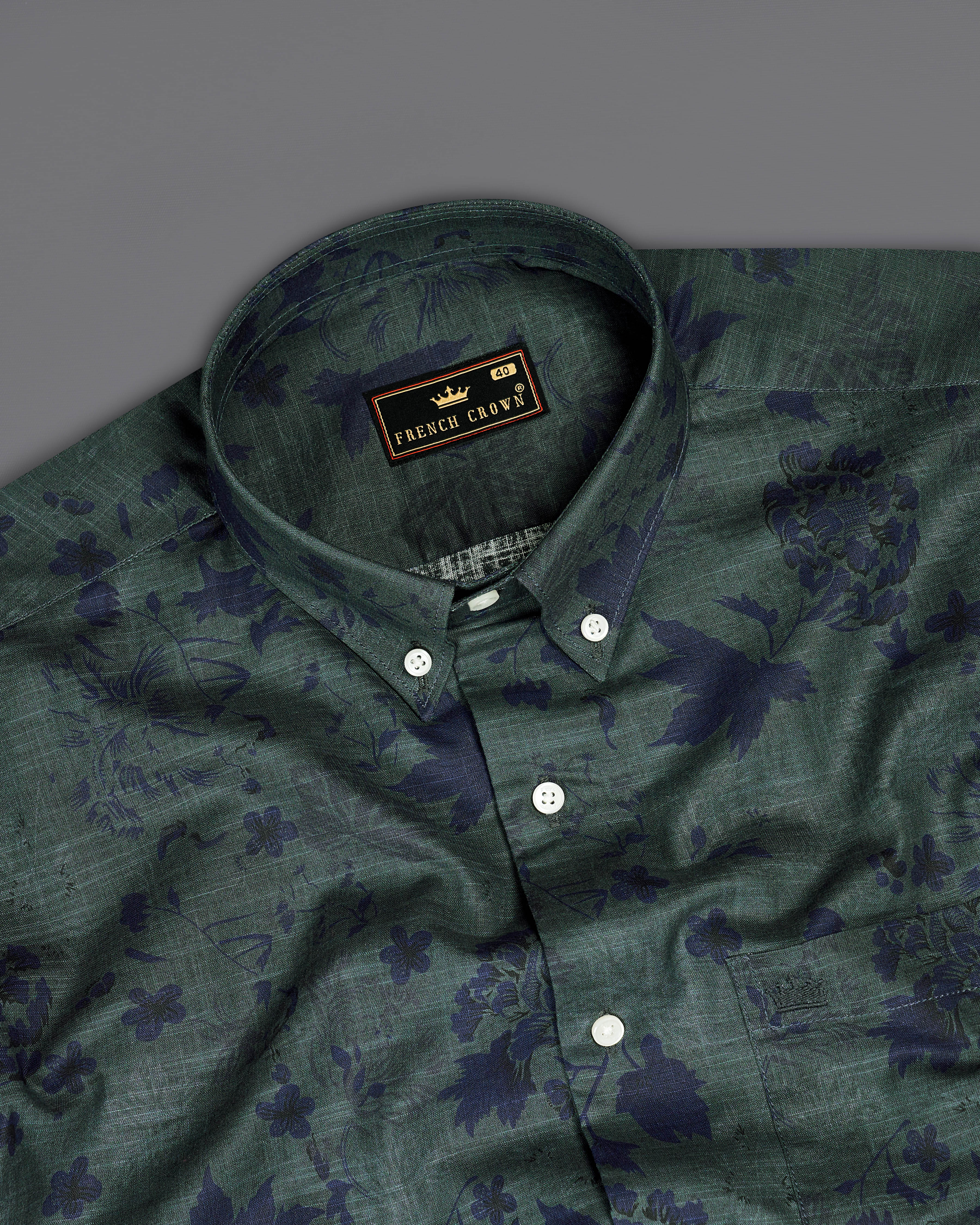 Iridium Green with Ebony Blue Textured Denim Shirt