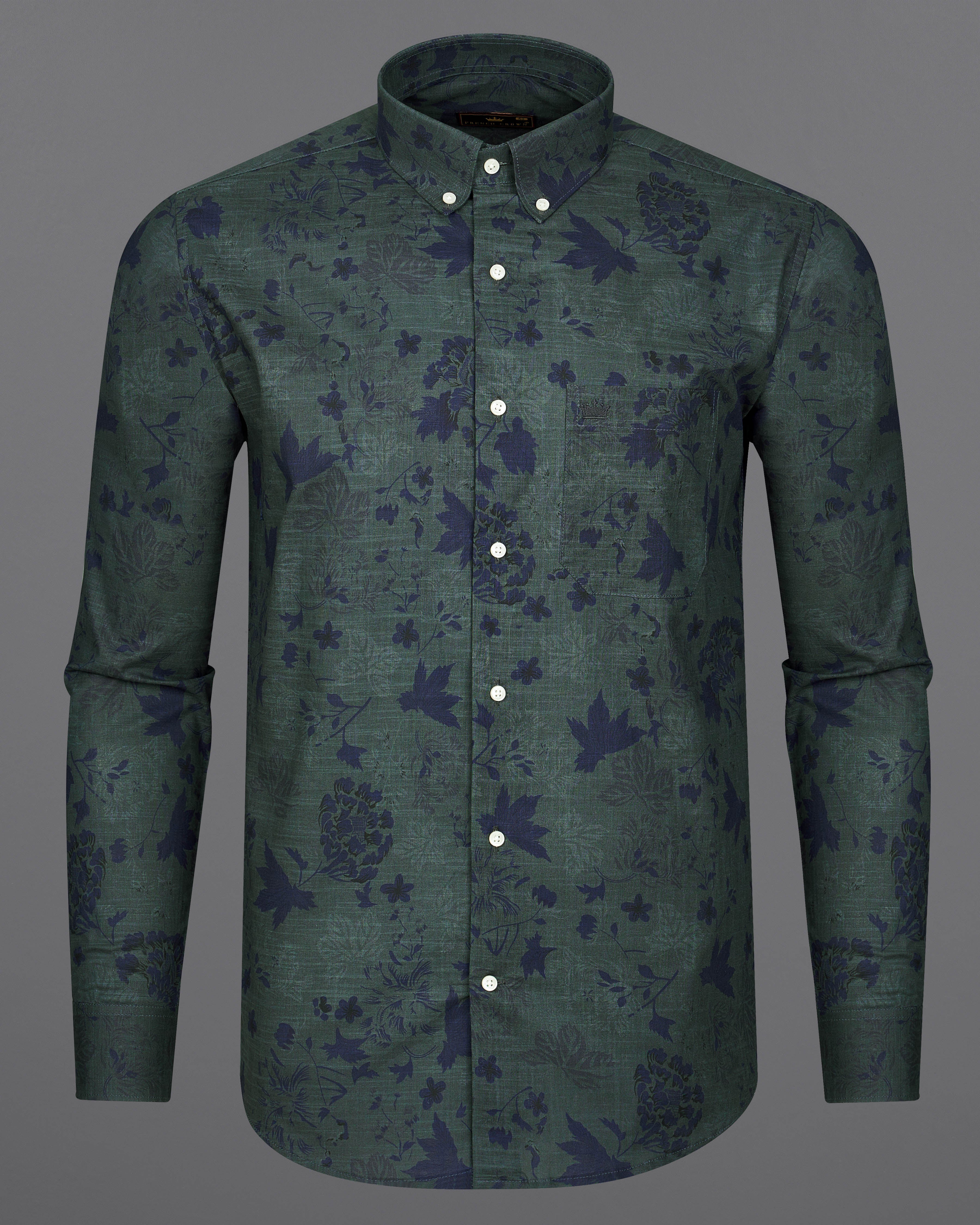 Iridium Green with Ebony Blue Textured Denim Shirt