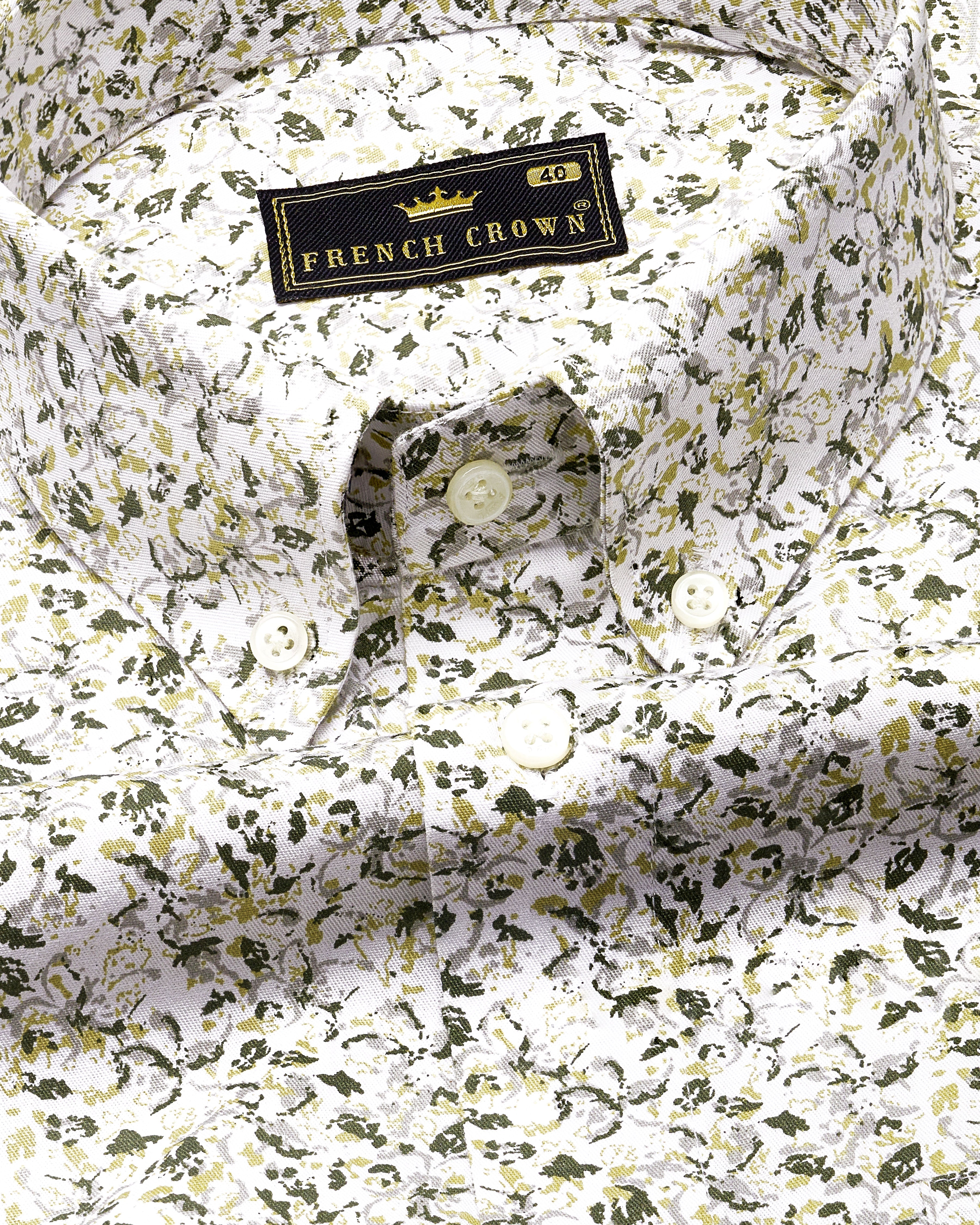 Bright White with Hemlock Green Ditsy Printed Royal Oxford Shirt