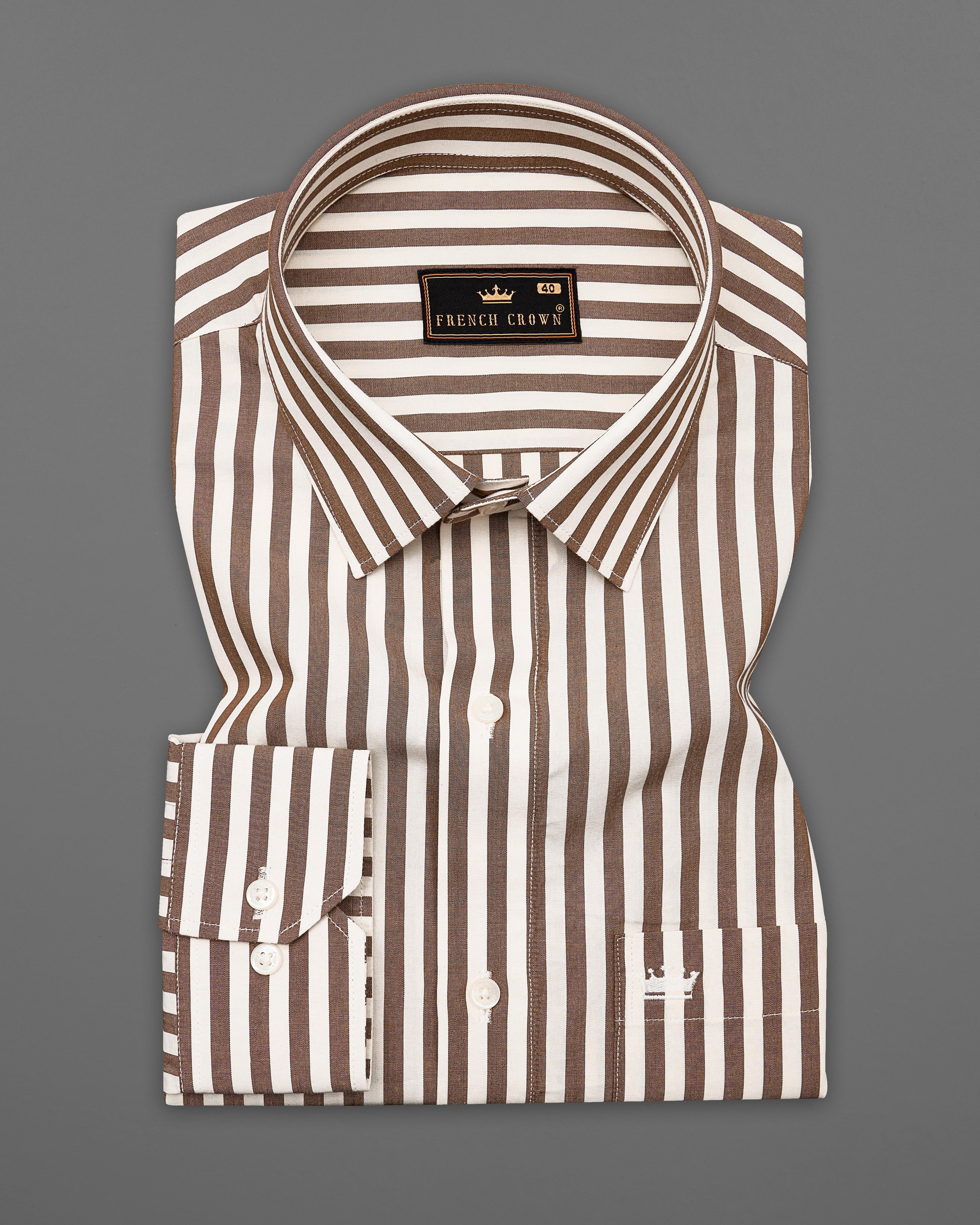 Puce with Gainsboro Brown Striped Premium Cotton Shirt