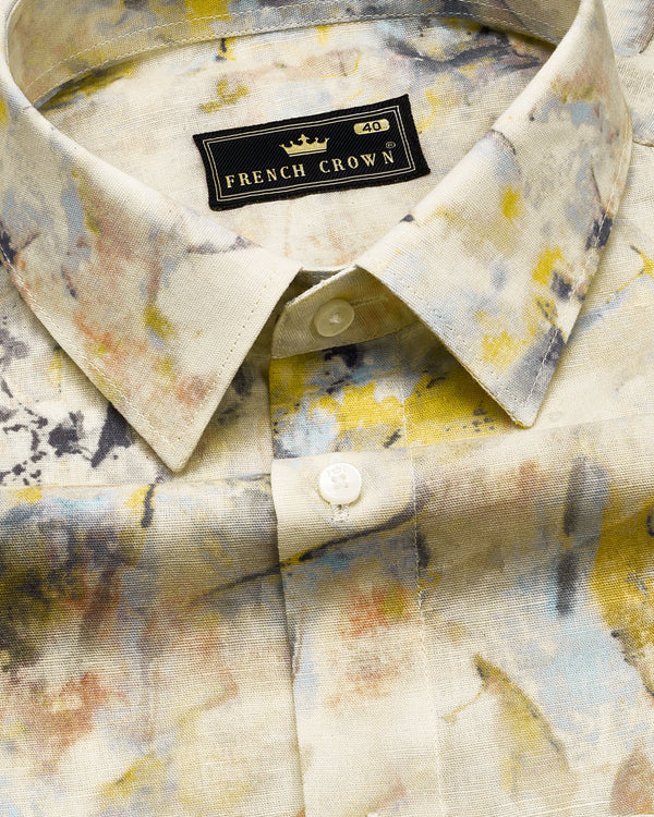 Pearl Bush Cream with Mustard Yellow Multicolour Marble Textured Luxurious Linen Shirt
