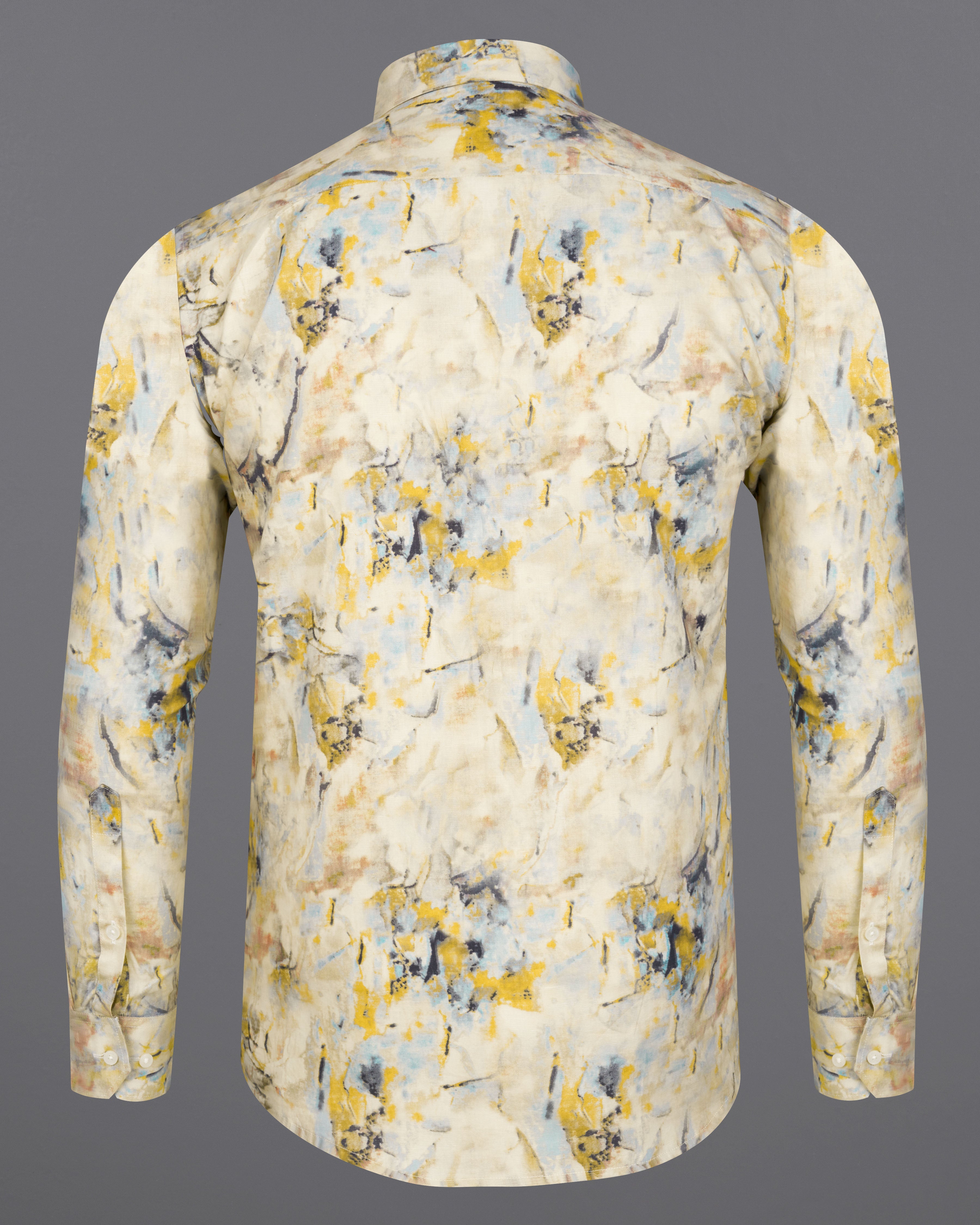 Pearl Bush Cream with Mustard Yellow Multicolour Marble Textured Luxurious Linen Shirt