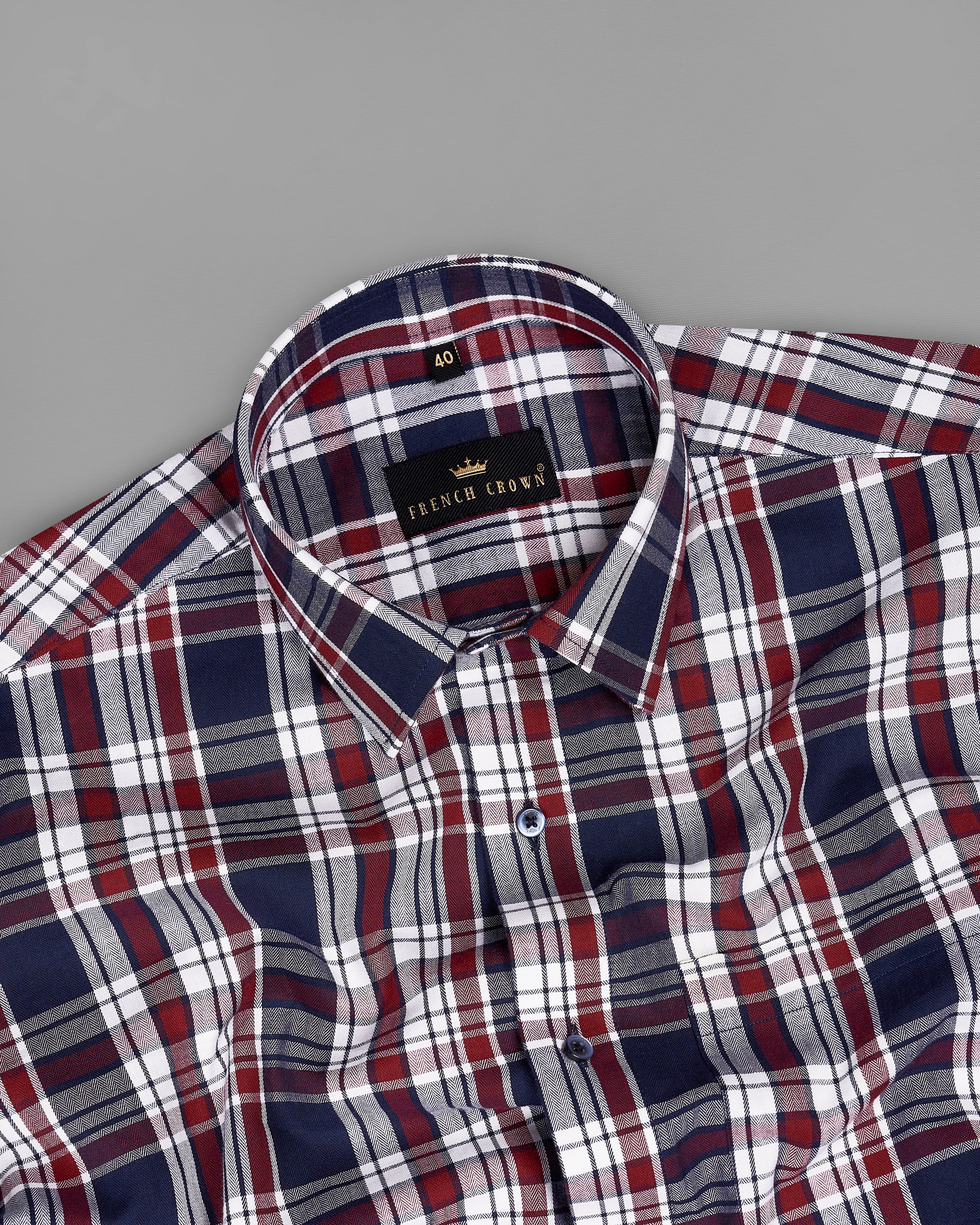 Cinder Navy Blue with White and Firebrick Red Plaid Herringbone Premium Cotton Shirt 9048-BLE-38, 9048-BLE-H-38, 9048-BLE-39, 9048-BLE-H-39, 9048-BLE-40, 9048-BLE-H-40, 9048-BLE-42, 9048-BLE-H-42, 9048-BLE-44, 9048-BLE-H-44, 9048-BLE-46, 9048-BLE-H-46, 9048-BLE-48, 9048-BLE-H-48, 9048-BLE-50, 9048-BLE-H-50, 9048-BLE-52, 9048-BLE-H-52