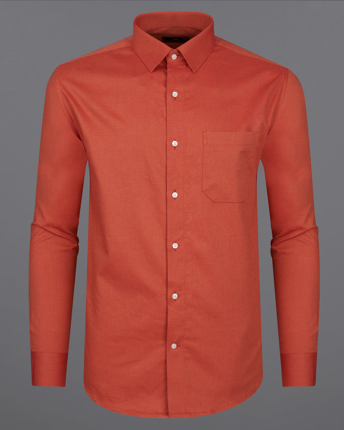 MAHOGANY ORANGE DOBBY TEXTURED PREMIUM GIZA COTTON SHIRT