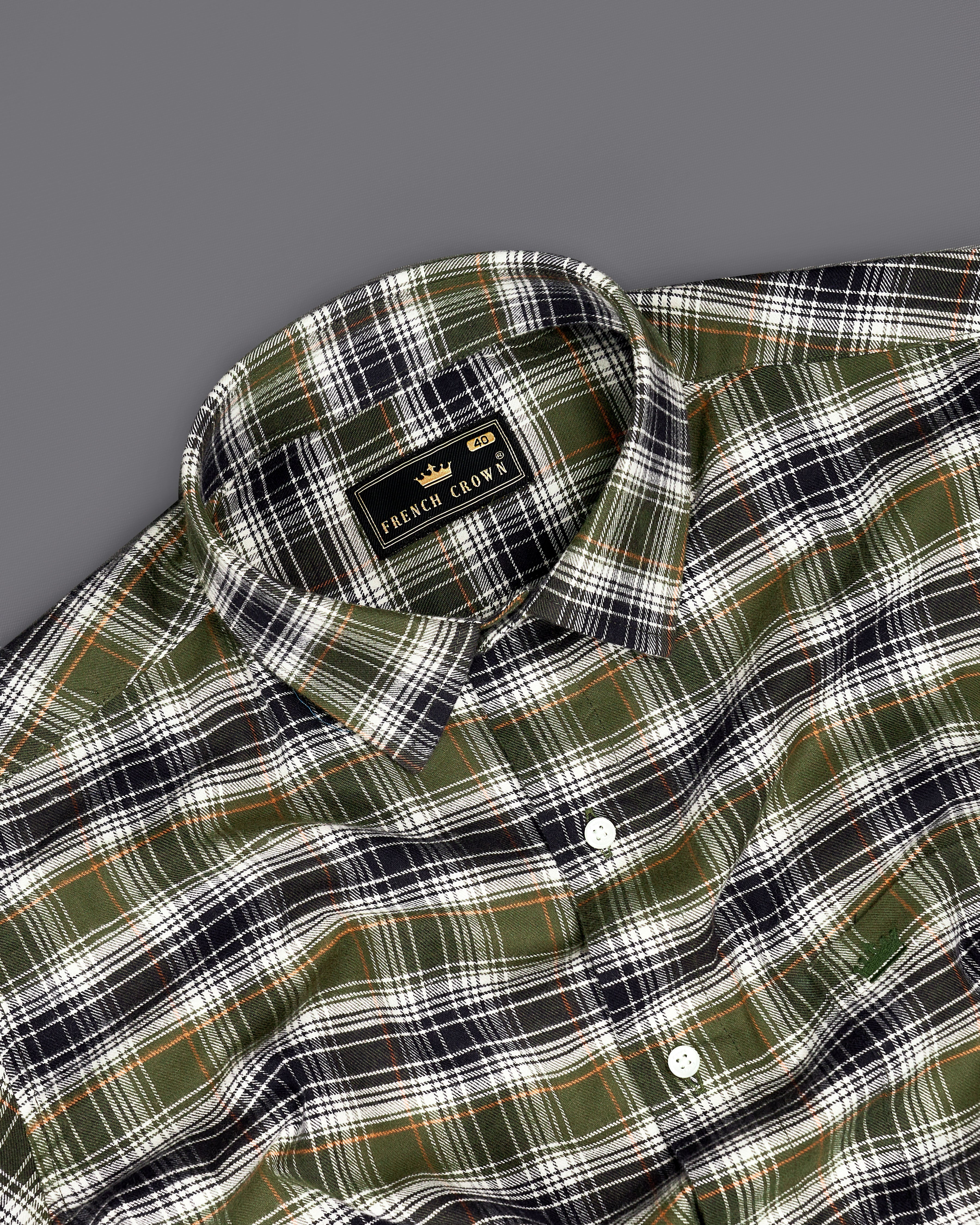 Camouflage Green with Zeus Black Plaid Flannel Shirt 9084-38, 9084-H-38, 9084-39, 9084-H-39, 9084-40, 9084-H-40, 9084-42, 9084-H-42, 9084-44, 9084-H-44, 9084-46, 9084-H-46, 9084-48, 9084-H-48, 9084-50, 9084-H-50, 9084-52, 9084-H-52