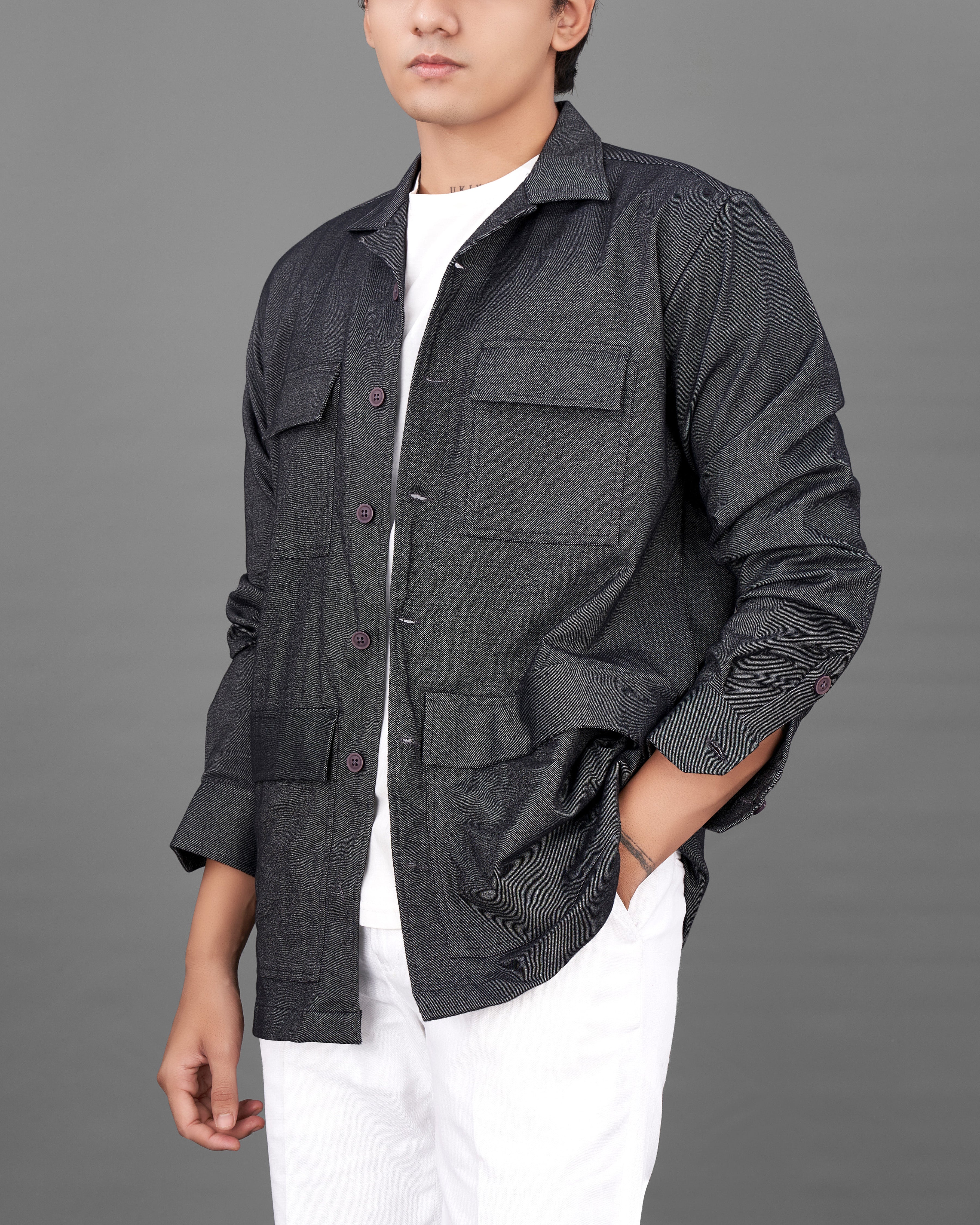 Iridium Gray Flannel Designer Overshirt/Shacket