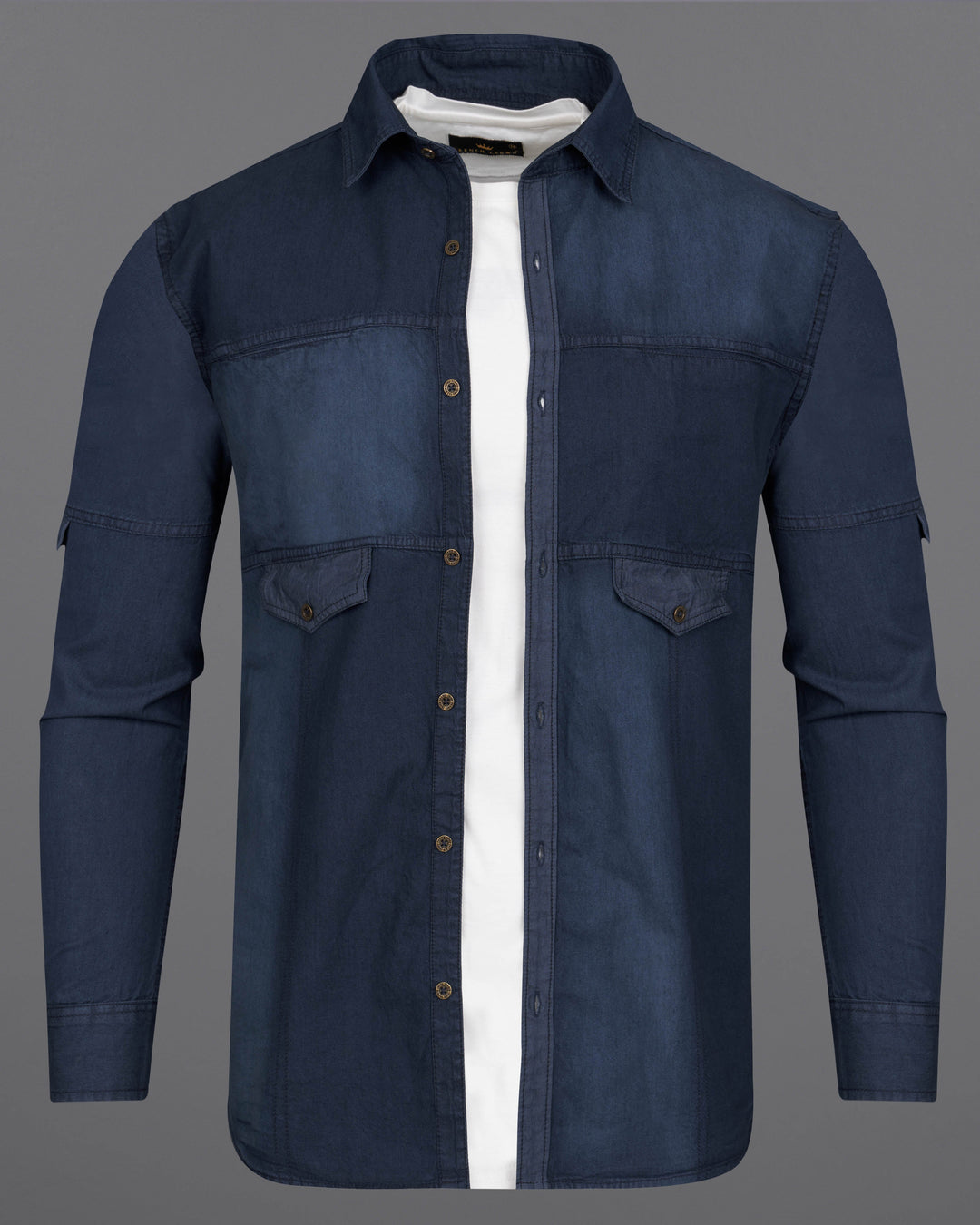 EBONY BLUE LIGHTWEIGHT DENIM DESIGNER SHIRT