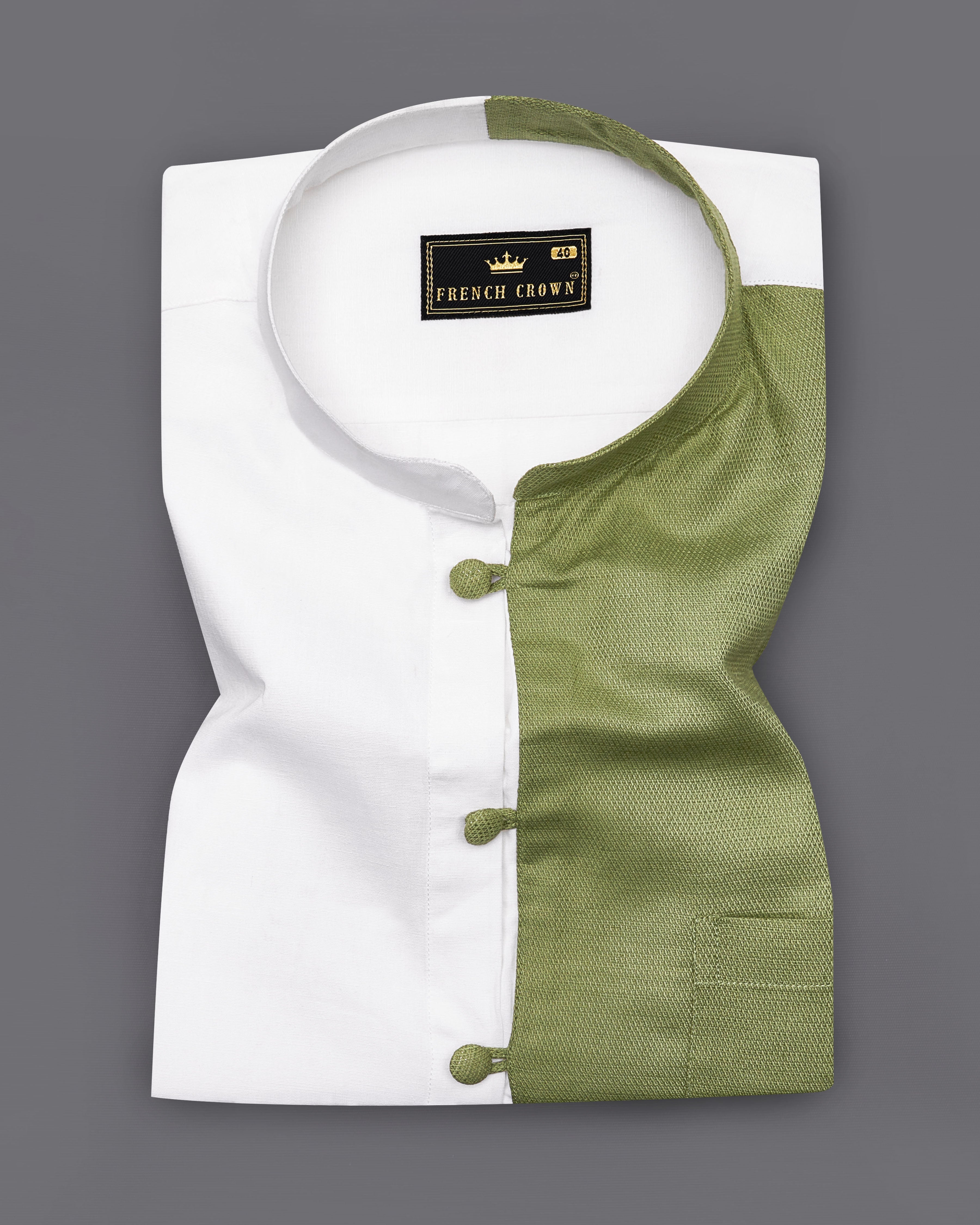 Camou Green with White Dobby Textured Premium Giza Cotton Designer Shirt