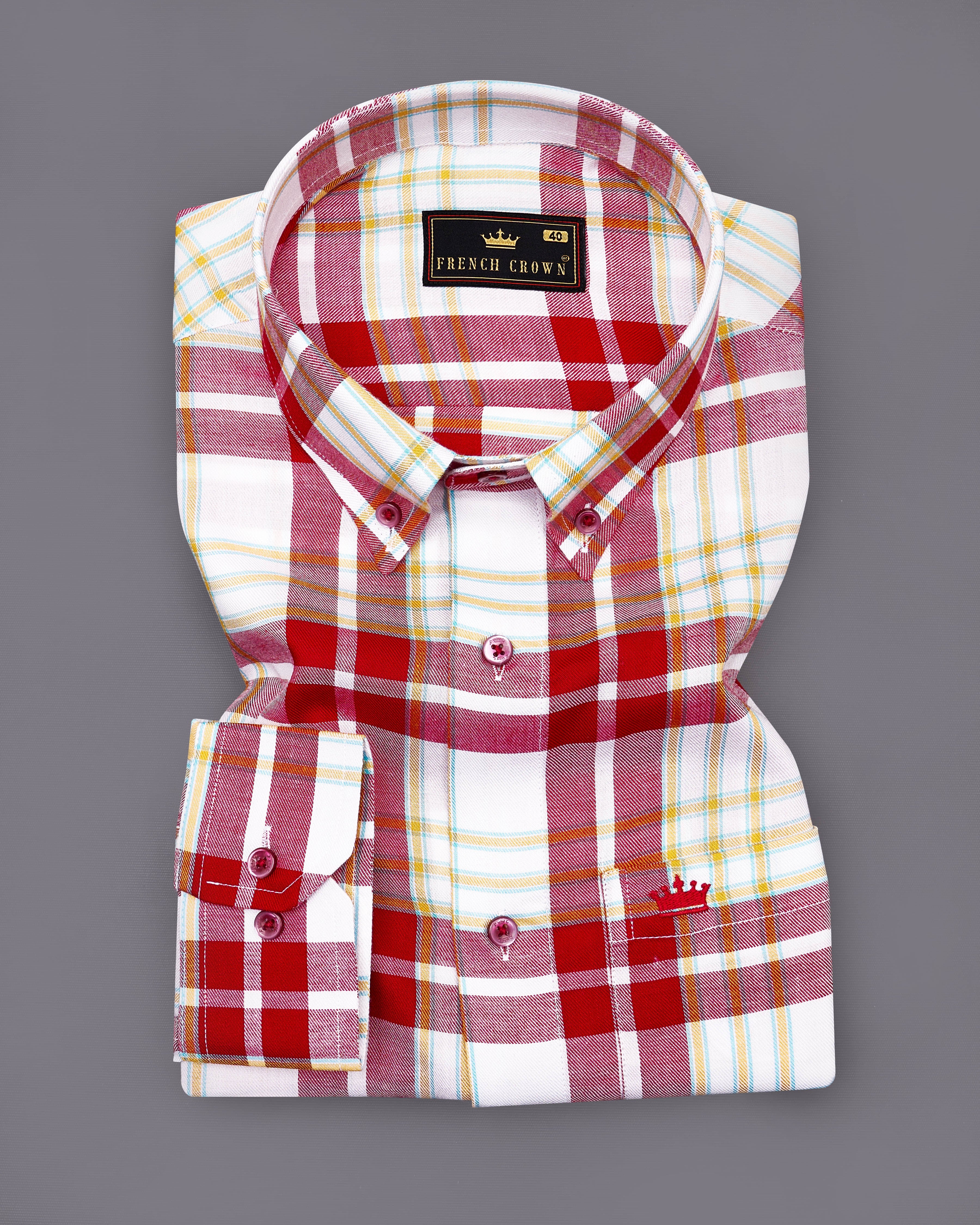 Devil Red with Off-White Twill Plaid Premium Cotton Shirt