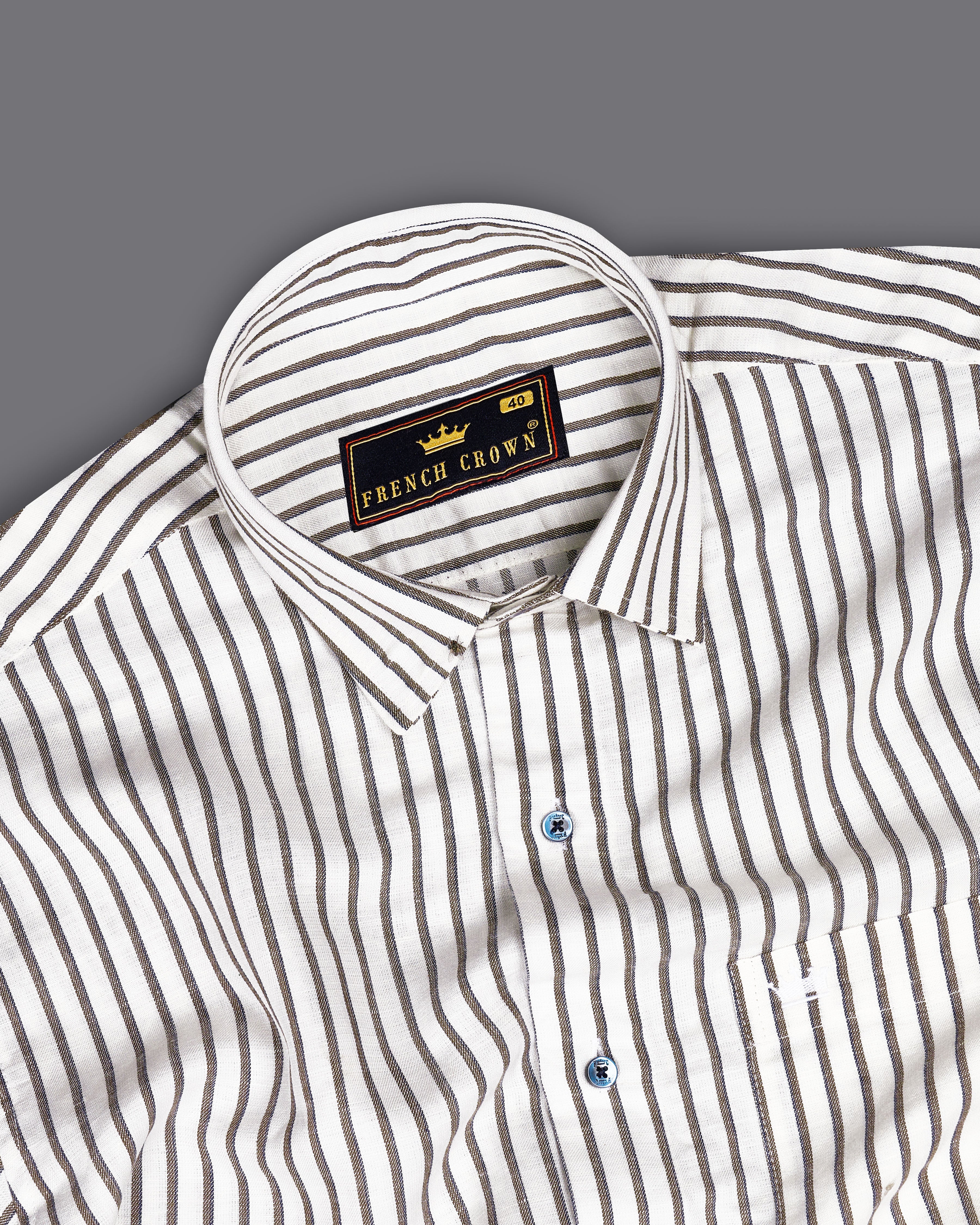 Off White with Hemlock Brown Striped Tencel Shirt