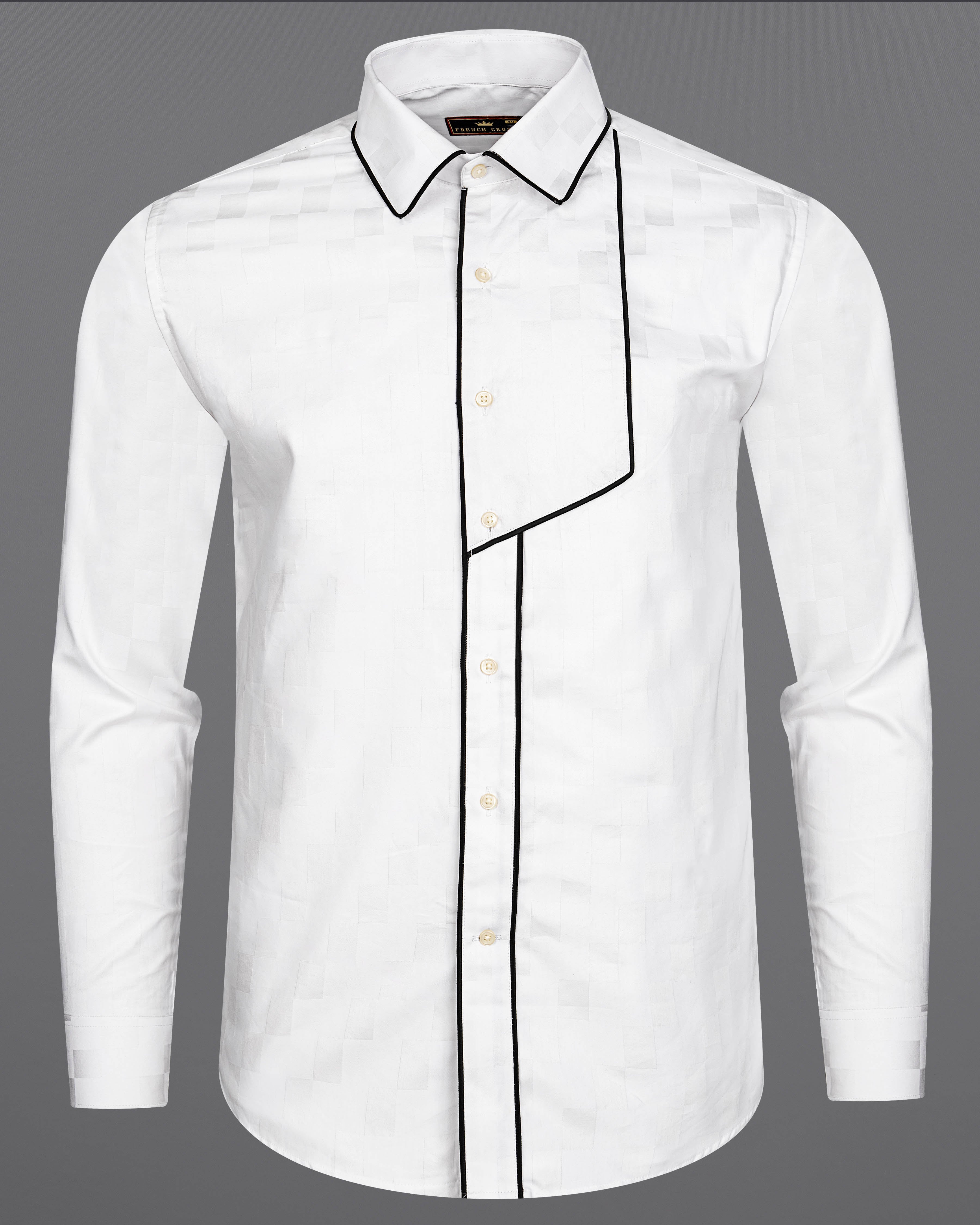 Bright White with Black Piping Work Dobby Premium Giza Cotton Designer Shirt 9107-P410-38,9107-P410-H-38,9107-P410-39,9107-P410-H-39,9107-P410-40,9107-P410-H-40,9107-P410-42,9107-P410-H-42,9107-P410-44,9107-P410-H-44,9107-P410-46,9107-P410-H-46,9107-P410-48,9107-P410-H-48,9107-P410-50,9107-P410-H-50,9107-P410-52,9107-P410-H-52