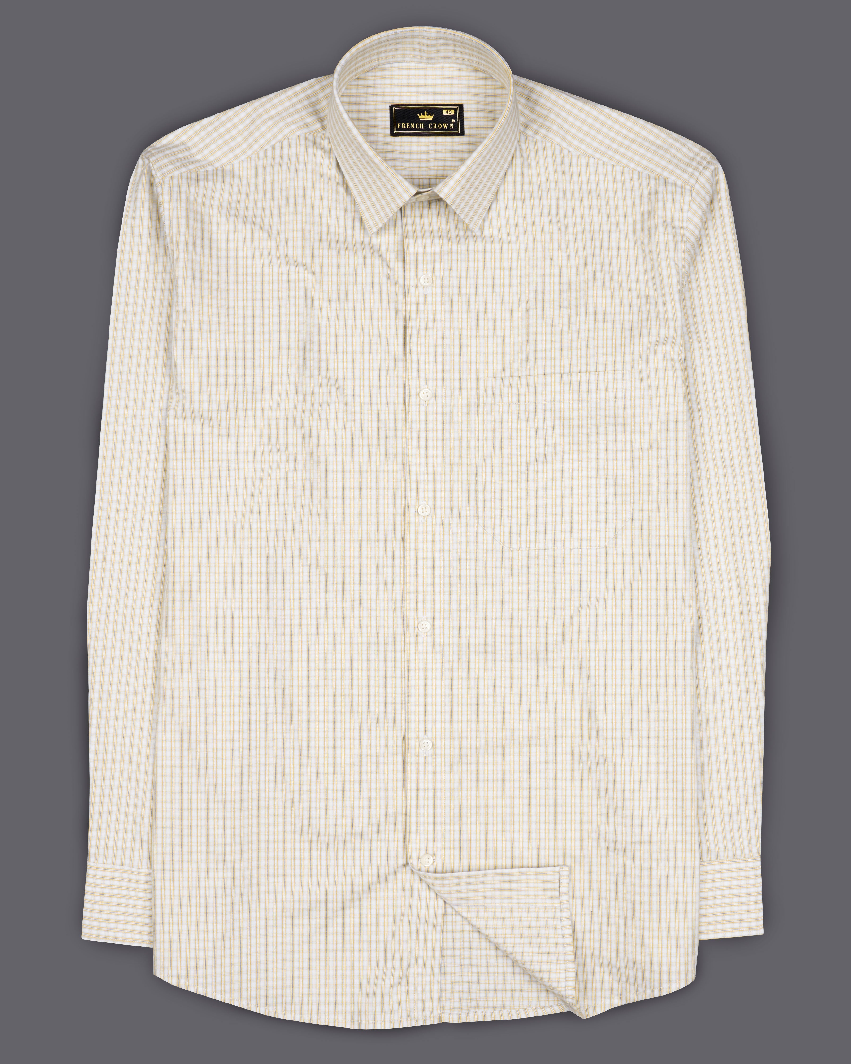 Salomine Cream and White Checkered Premium Cotton Shirt 9111-38,9111-H-38,9111-39,9111-H-39,9111-40,9111-H-40,9111-42,9111-H-42,9111-44,9111-H-44,9111-46,9111-H-46,9111-48,9111-H-48,9111-50,9111-H-50,9111-52,9111-H-52