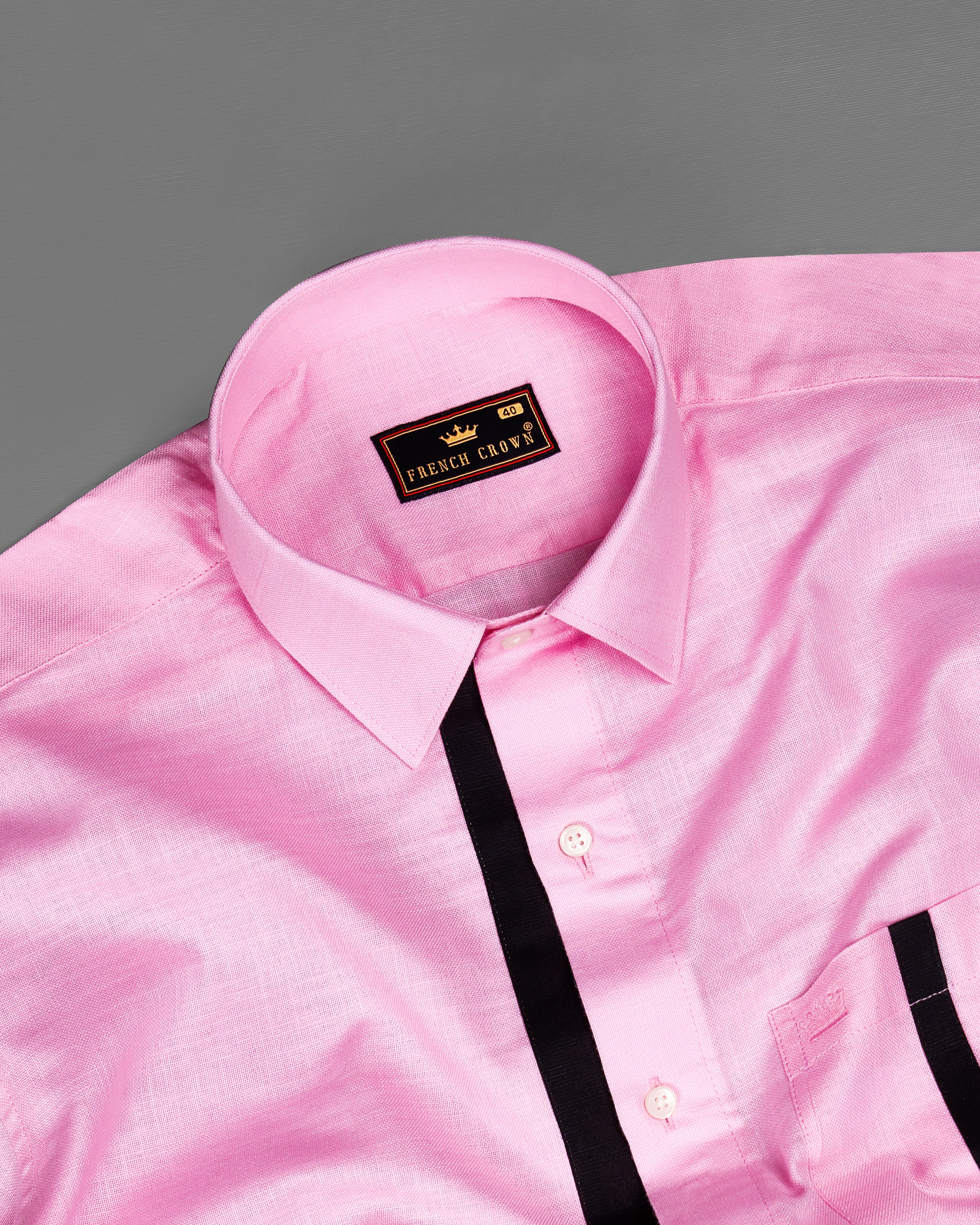 Cupid Pink with Black Patch Work Luxurious Linen Designer Shirt 9122-P455-38,9122-P455-H-38,9122-P455-39,9122-P455-H-39,9122-P455-40,9122-P455-H-40,9122-P455-42,9122-P455-H-42,9122-P455-44,9122-P455-H-44,9122-P455-46,9122-P455-H-46,9122-P455-48,9122-P455-H-48,9122-P455-50,9122-P455-H-50,9122-P455-52,9122-P455-H-52