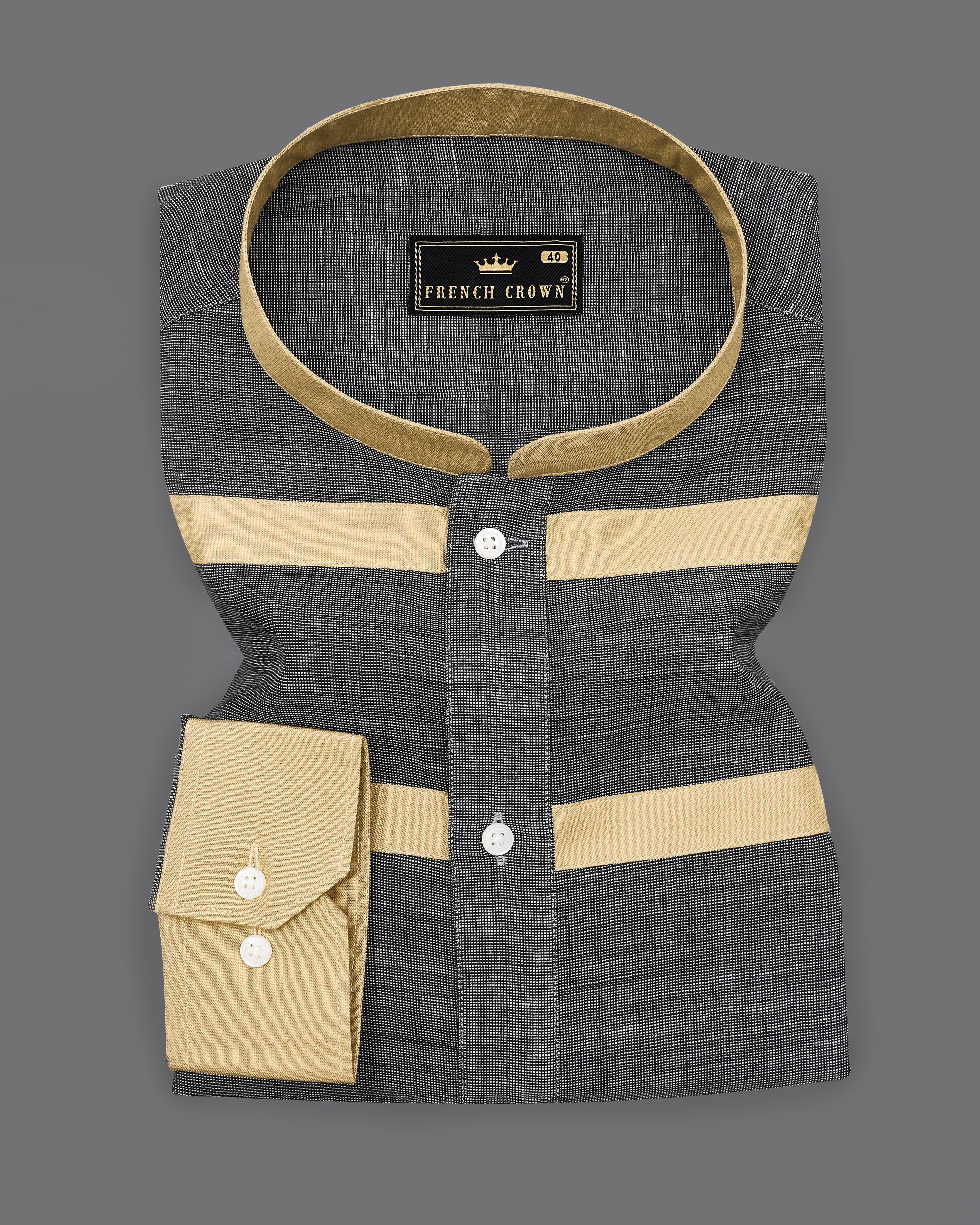 Wenge Gray with Patchwork Luxurious Linen Designer Shirt