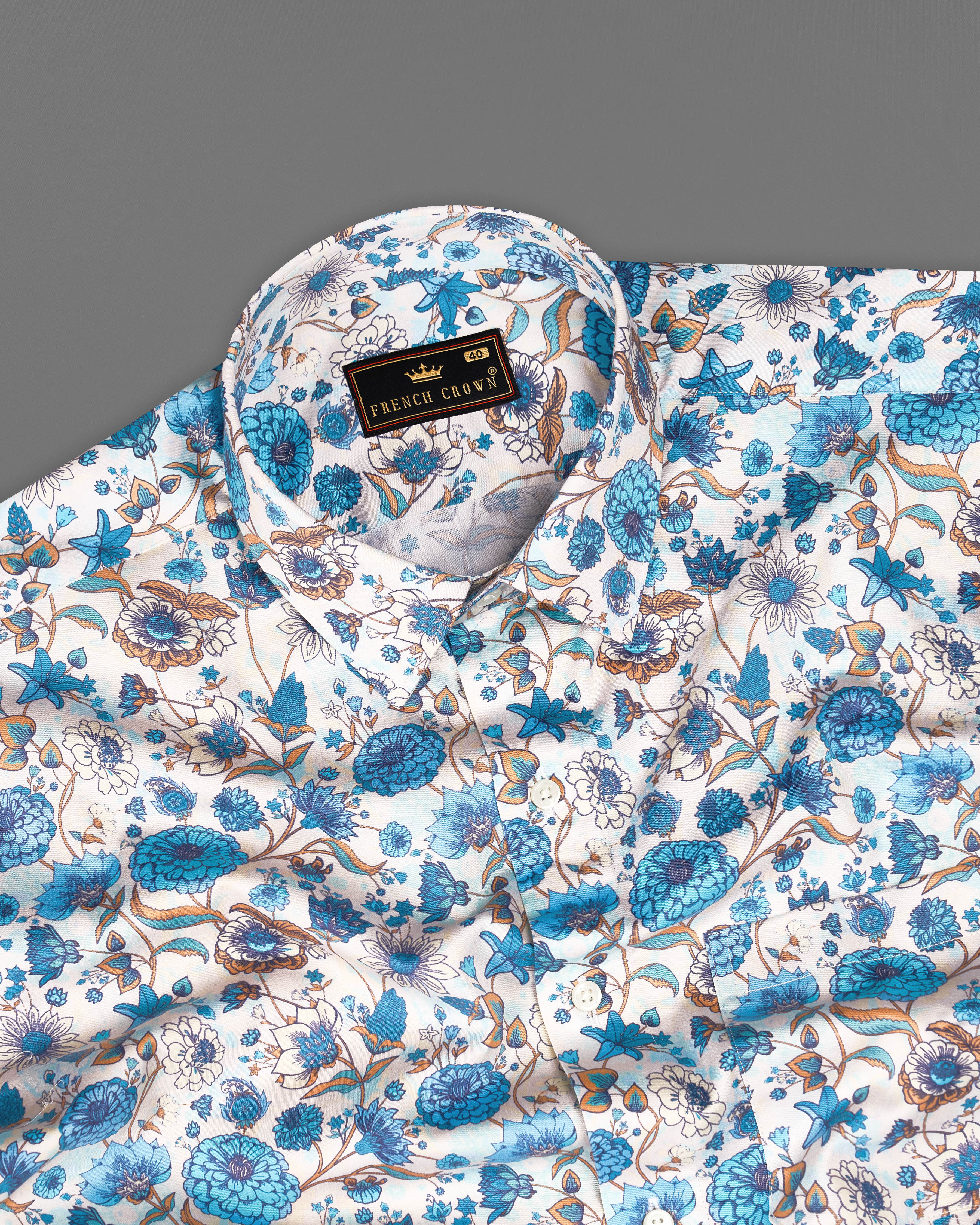 Off White with Bondi Blue Floral Printed Super Soft Premium Cotton Shirt 9147-38,9147-H-38,9147-39,9147-H-39,9147-40,9147-H-40,9147-42,9147-H-42,9147-44,9147-H-44,9147-46,9147-H-46,9147-48,9147-H-48,9147-50,9147-H-50,9147-52,9147-H-52