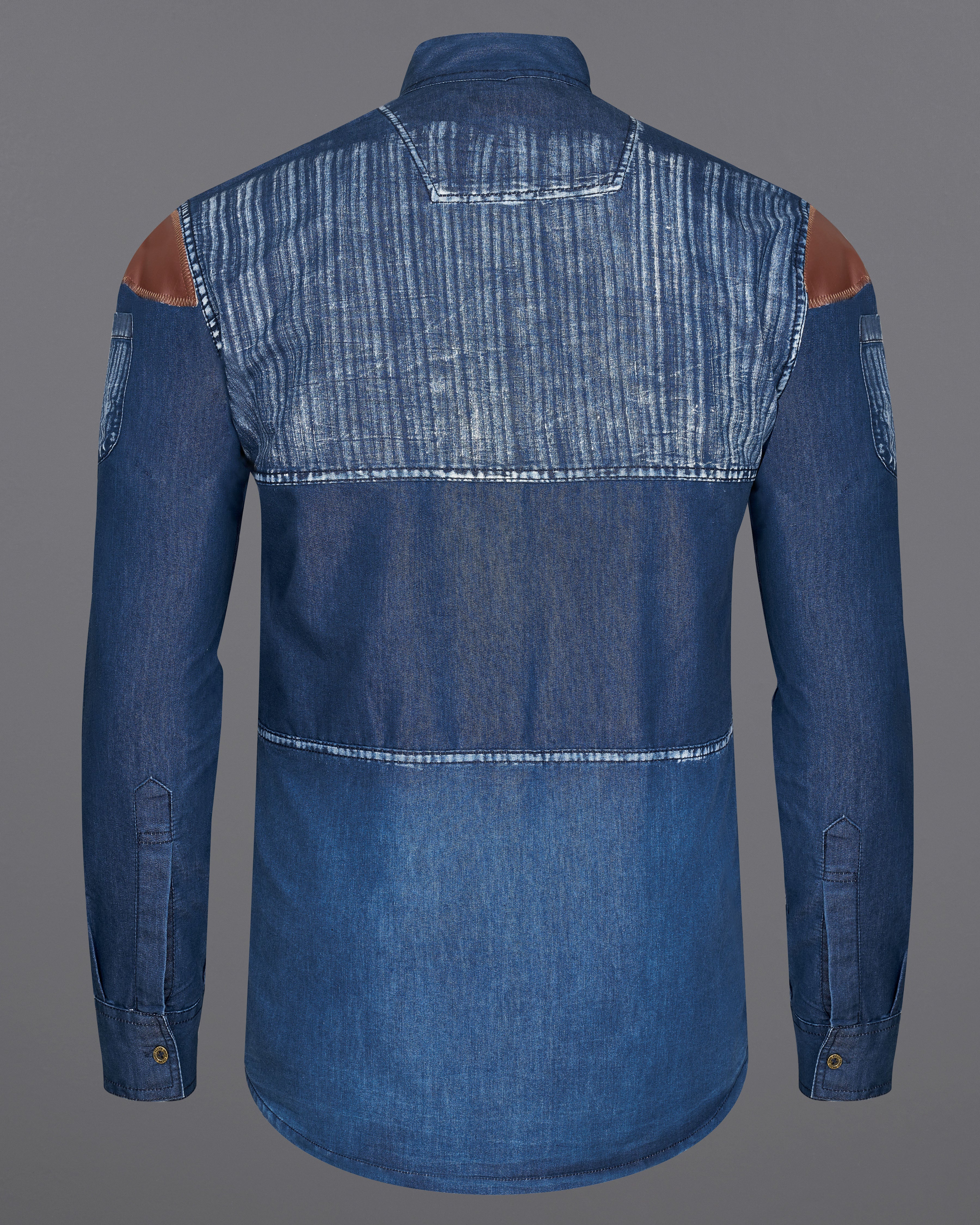 Dark Slate Blue with Hoki Blue Denim Shirt With Leather Patch Work 9204-M-MB-38,9204-M-MB-H-38,9204-M-MB-39,9204-M-MB-H-39,9204-M-MB-40,9204-M-MB-H-40,9204-M-MB-42,9204-M-MB-H-42,9204-M-MB-44,9204-M-MB-H-44,9204-M-MB-46,9204-M-MB-H-46,9204-M-MB-48,9204-M-MB-H-48,9204-M-MB-50,9204-M-MB-H-50,9204-M-MB-52,9204-M-MB-H-52