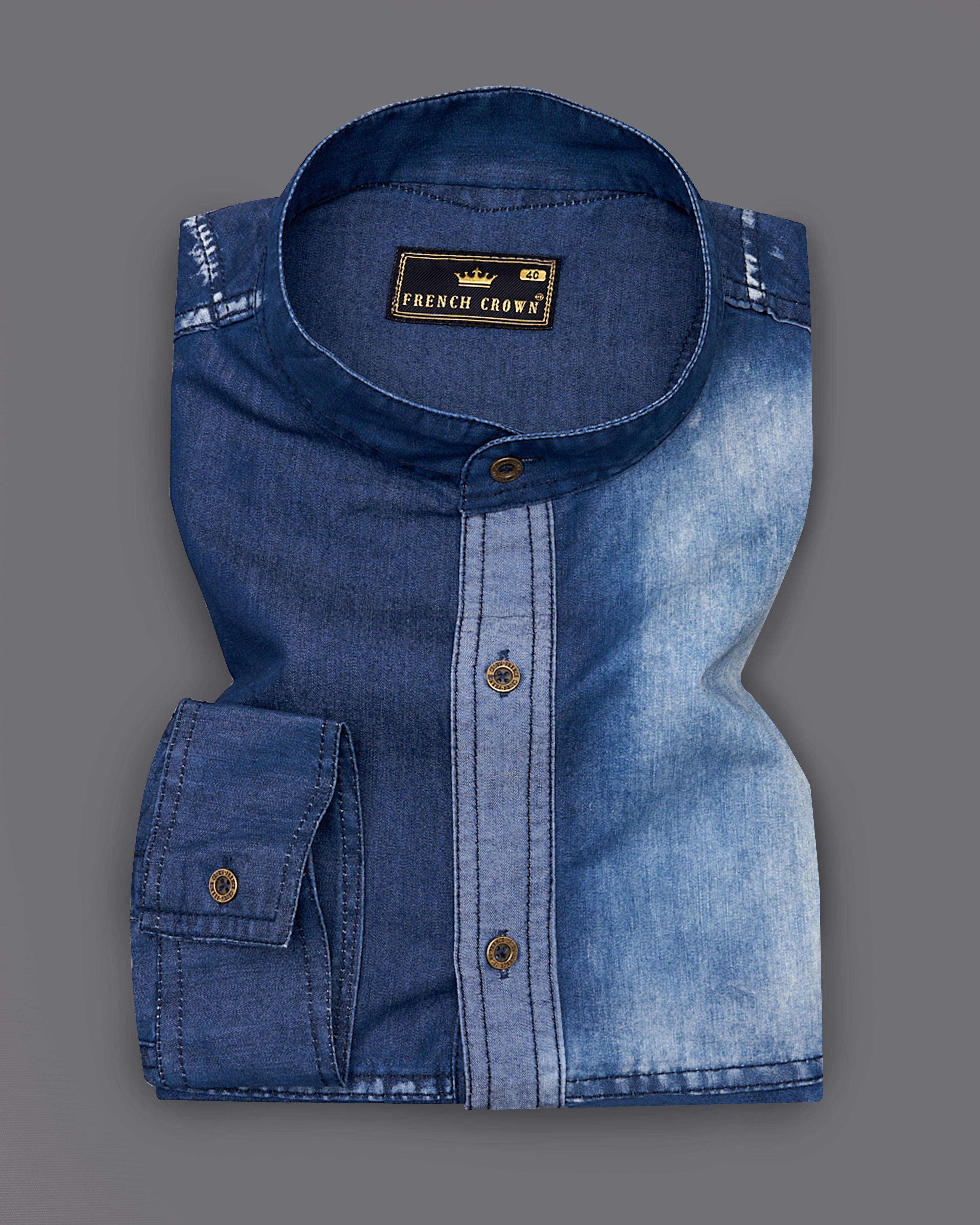 Dark Slate Blue with Hoki Blue Denim Shirt With Leather Patch Work 9204-M-MB-38,9204-M-MB-H-38,9204-M-MB-39,9204-M-MB-H-39,9204-M-MB-40,9204-M-MB-H-40,9204-M-MB-42,9204-M-MB-H-42,9204-M-MB-44,9204-M-MB-H-44,9204-M-MB-46,9204-M-MB-H-46,9204-M-MB-48,9204-M-MB-H-48,9204-M-MB-50,9204-M-MB-H-50,9204-M-MB-52,9204-M-MB-H-52