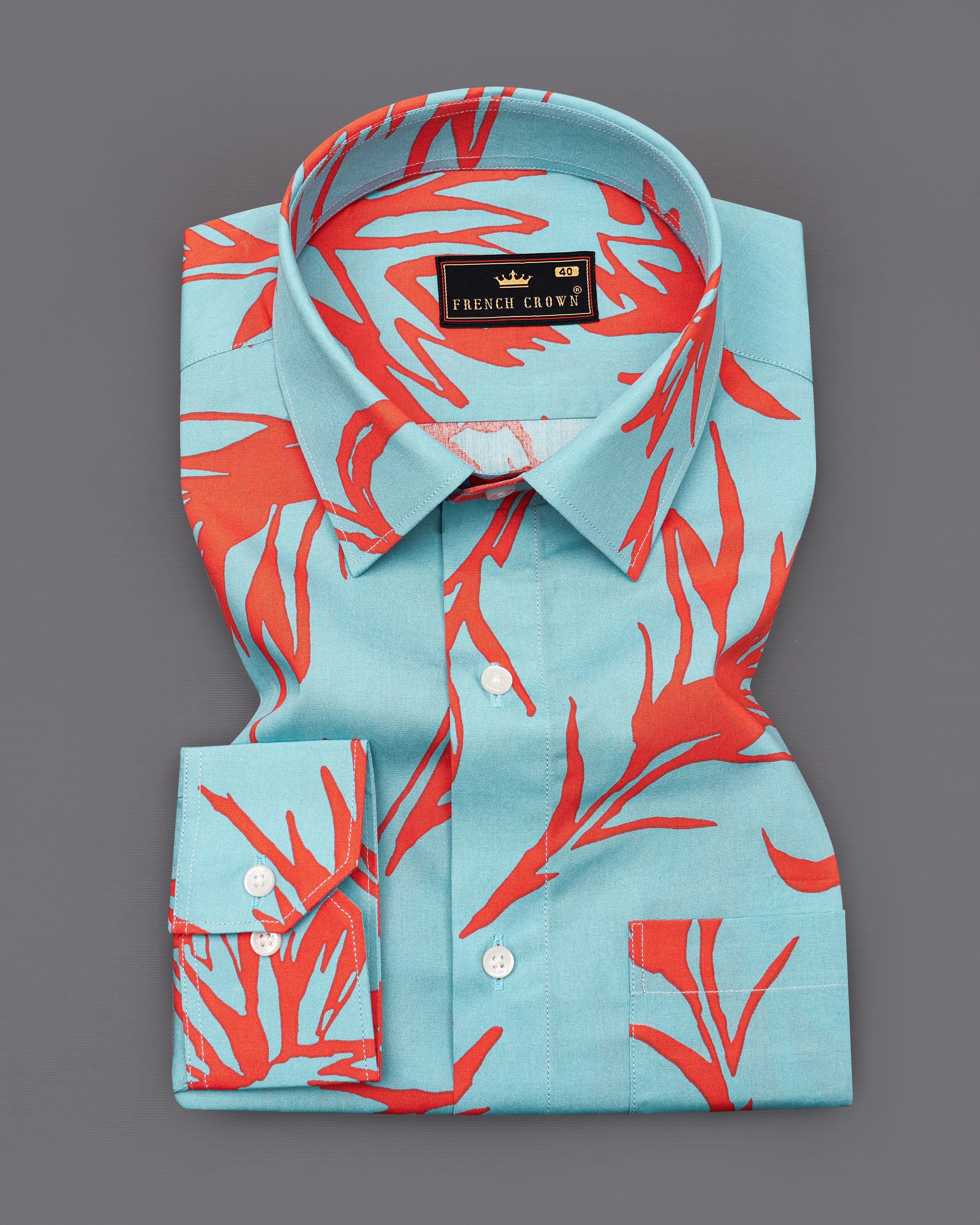 Opal Light Blue with Faded Red Printed Premium Cotton Shirt 9259-38,9259-H-38,9259-39,9259-H-39,9259-40,9259-H-40,9259-42,9259-H-42,9259-44,9259-H-44,9259-46,9259-H-46,9259-48,9259-H-48,9259-50,9259-H-50,9259-52,9259-H-52