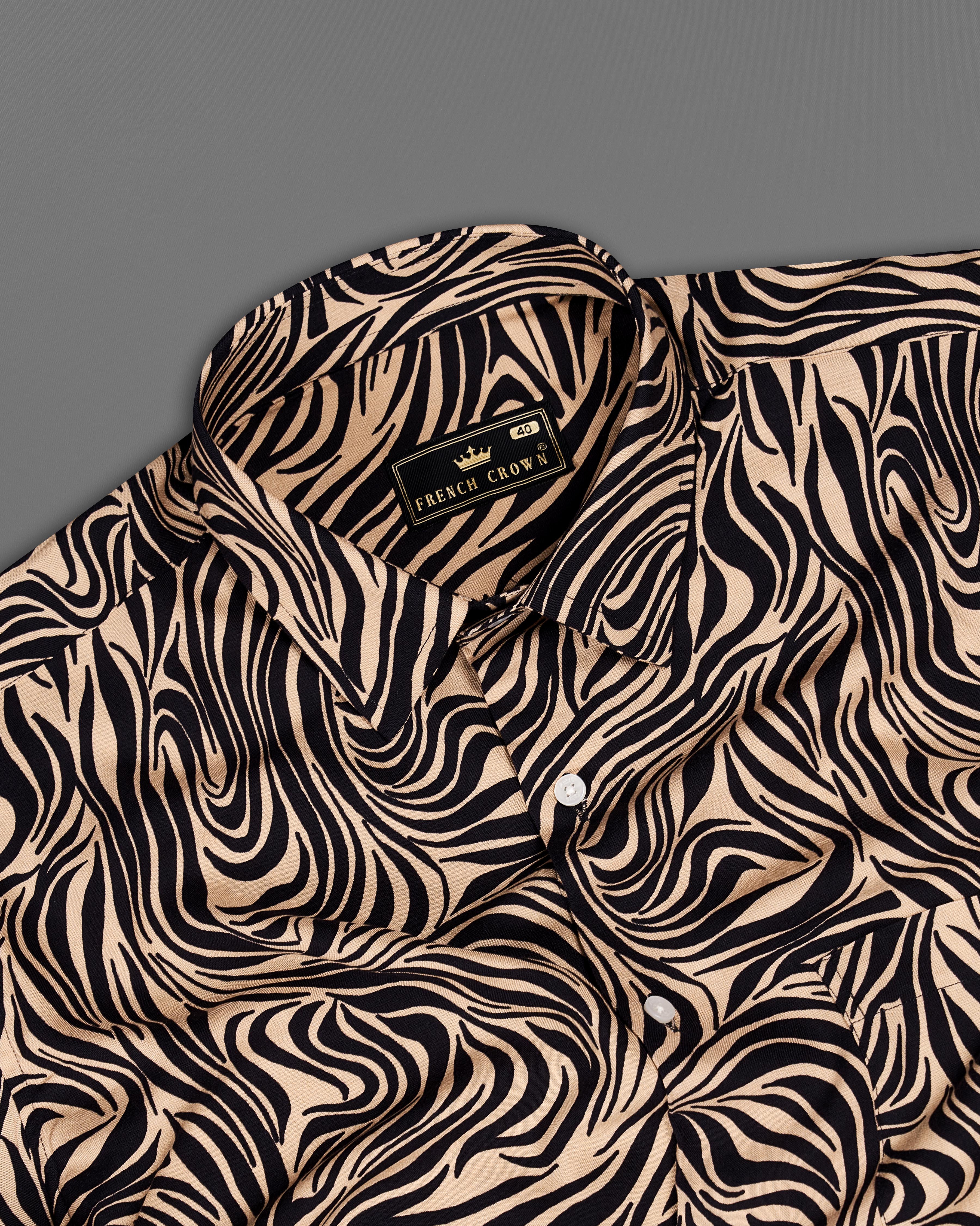Mandys Brown with Black Zebra Stripes Printed Premium Tencel Shirt 9260-38,9260-H-38,9260-39,9260-H-39,9260-40,9260-H-40,9260-42,9260-H-42,9260-44,9260-H-44,9260-46,9260-H-46,9260-48,9260-H-48,9260-50,9260-H-50,9260-52,9260-H-52