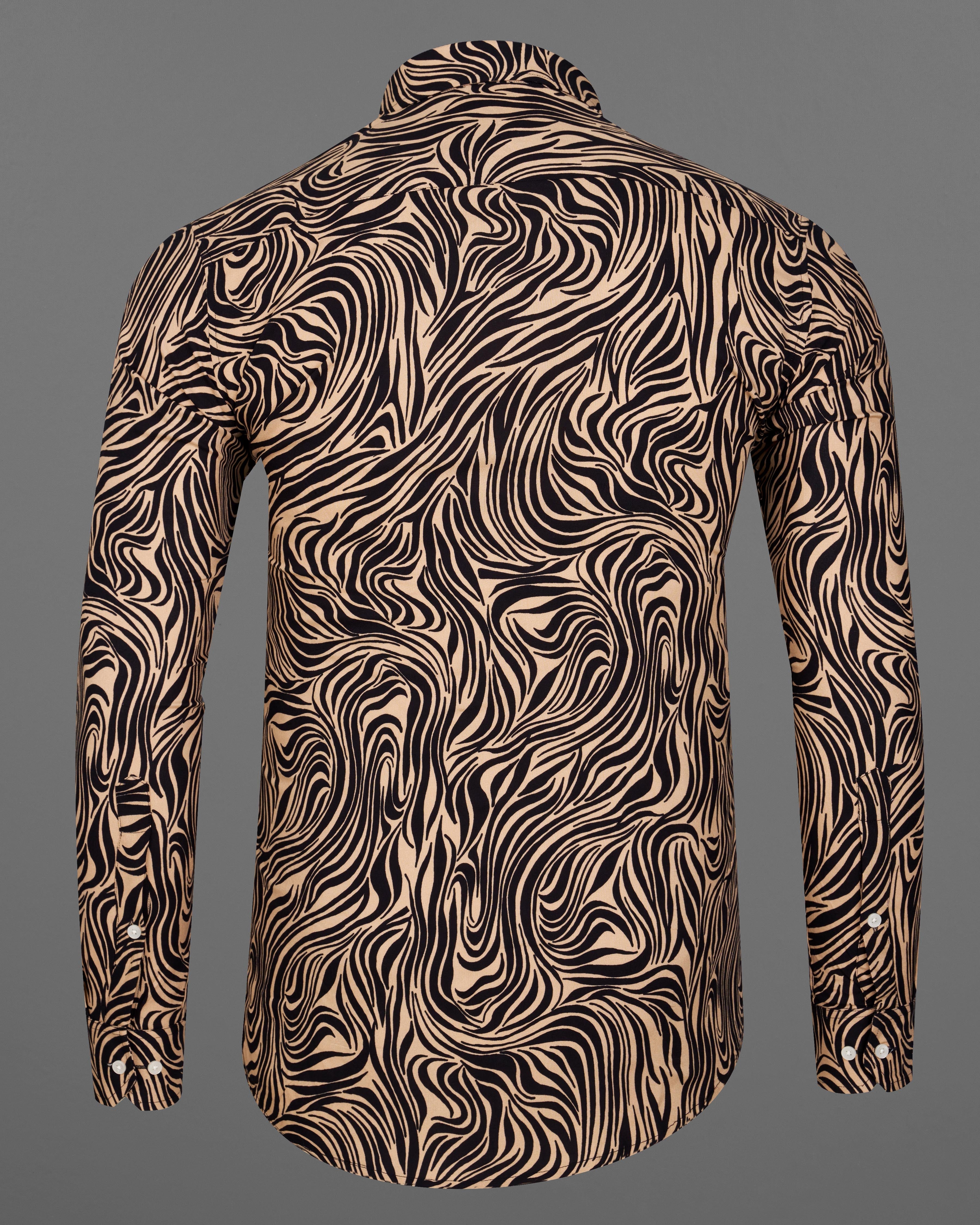 Mandys Brown with Black Zebra Stripes Printed Premium Tencel Shirt 9260-38,9260-H-38,9260-39,9260-H-39,9260-40,9260-H-40,9260-42,9260-H-42,9260-44,9260-H-44,9260-46,9260-H-46,9260-48,9260-H-48,9260-50,9260-H-50,9260-52,9260-H-52